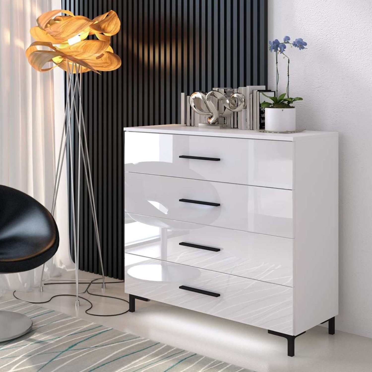 Lookway Kommode LINA schwarze Griffe und Beine mit LED