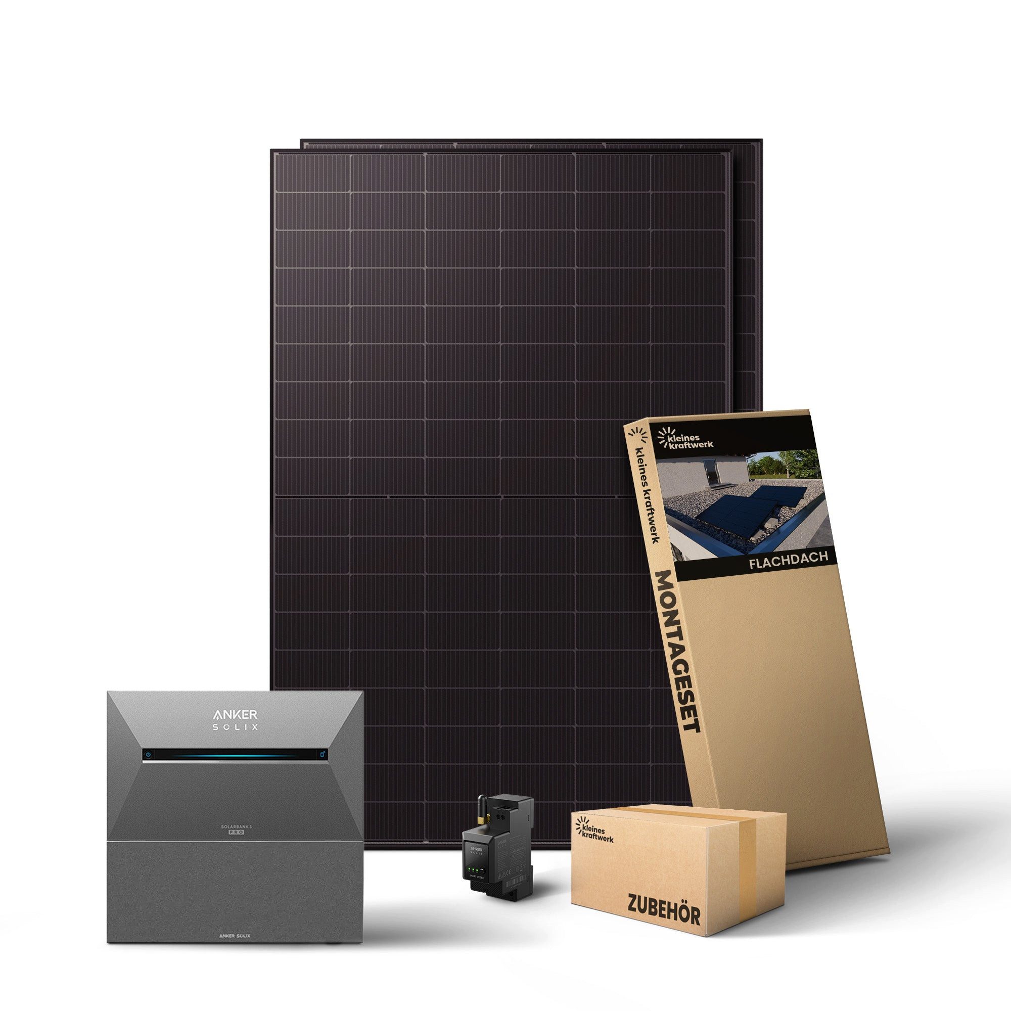 Kleines Kraftwerk Balkonkraftwerk, 1000 W, Monokristallin, (Flachdach/Garten, Solaranlage Komplettset mit Speicher), 2 x 500W, Anker Solarbank 3 Pro, Wechselrichter