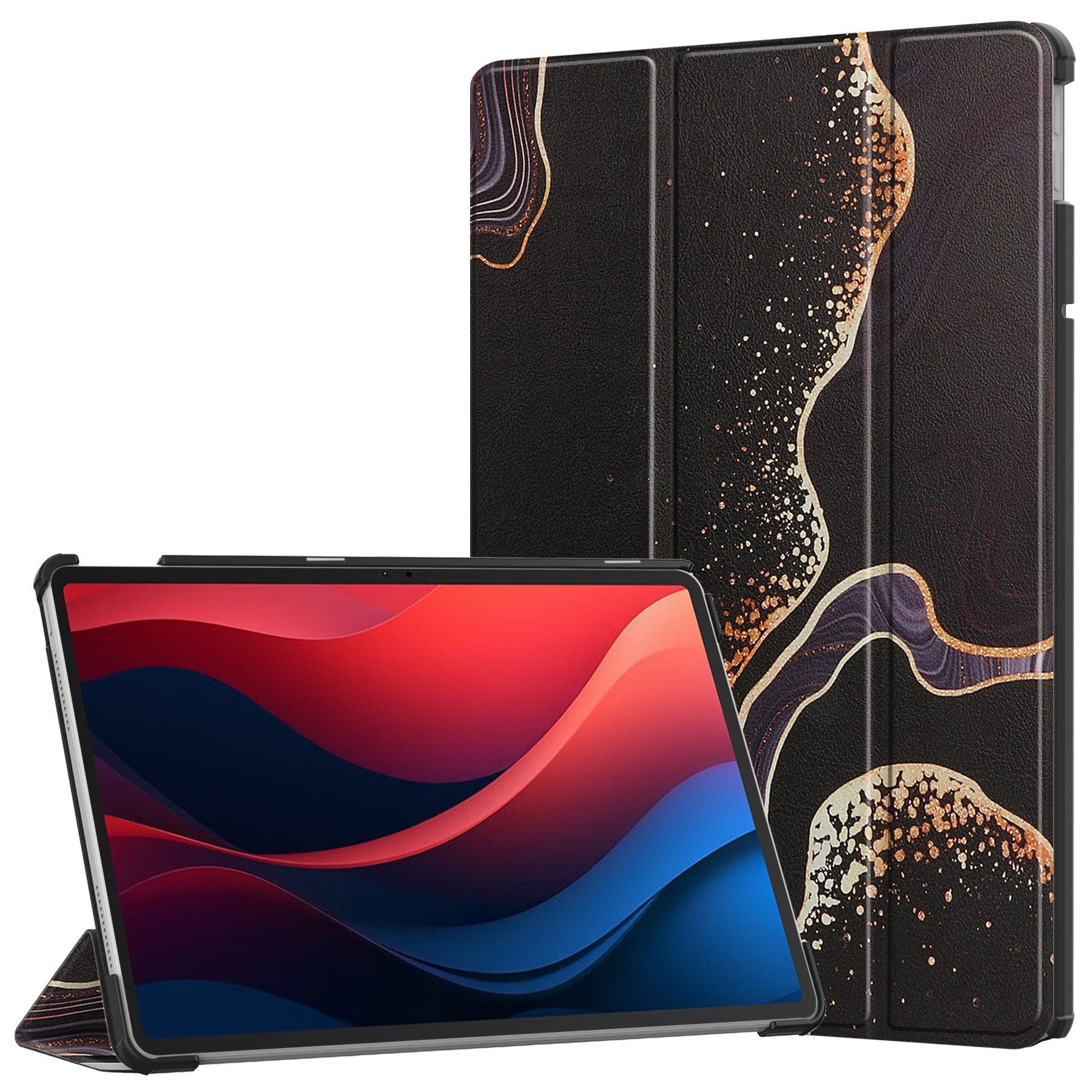 FroShop Tablet-Hülle Schutzhülle für Lenovo Tab M11 11" 2024 TB-330FU, TB-330XU Wake Up, Sleep Hülle Etui Smart Cover Tasche - Farbe SCHWARZ MARMOR