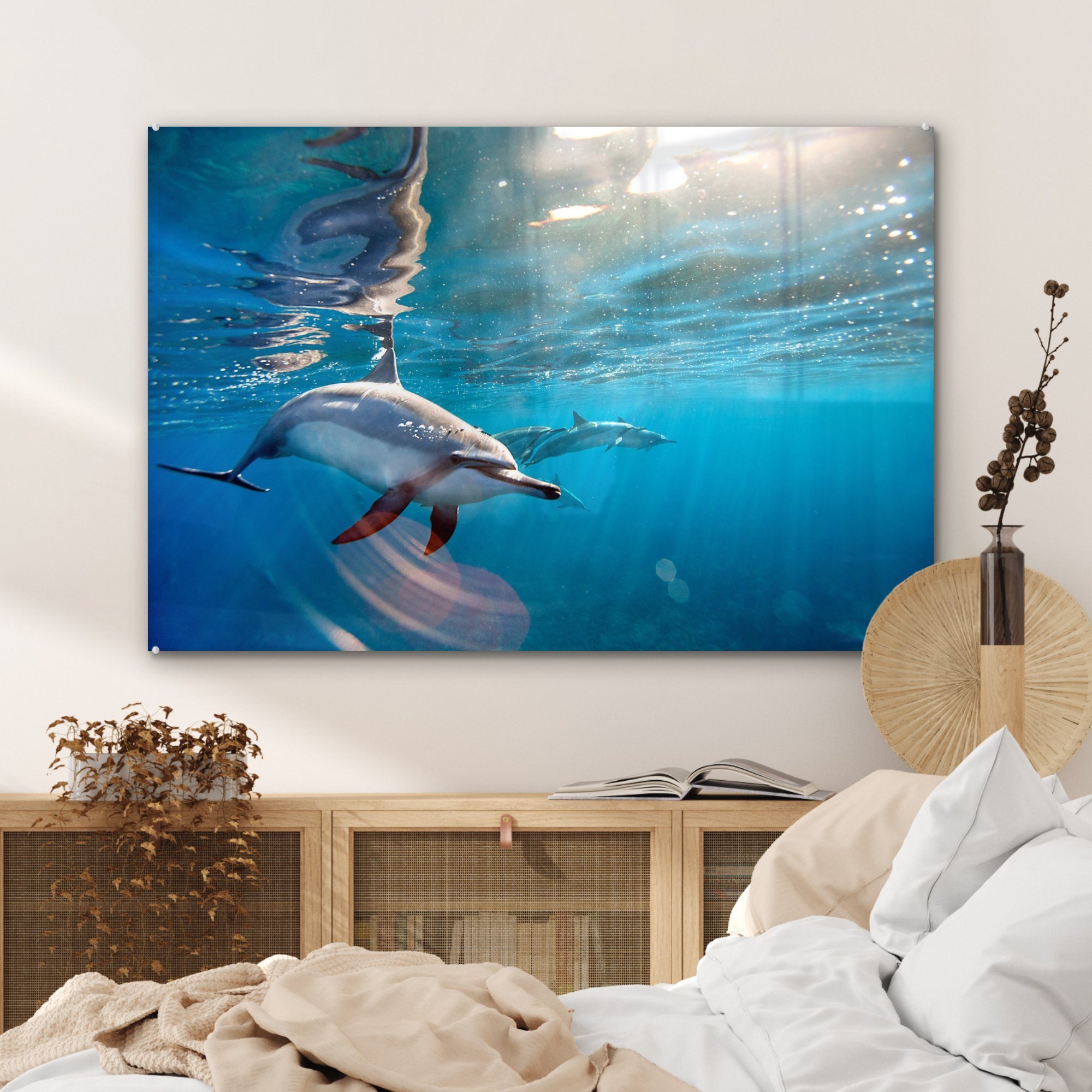 Acrylglasbild (1 Sonne & Wohnzimmer Wasser, Delphin St), - Schlafzimmer MuchoWow Acrylglasbilder -
