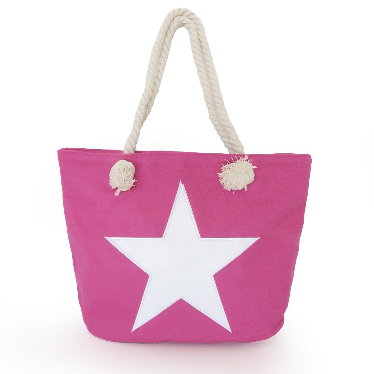 Sonia Originelli Umhängetasche Strandtasche Stern bestickt Seilkordel maritim Shopper Tragetasche, kleine Innentasche mit Reißverschluss pink