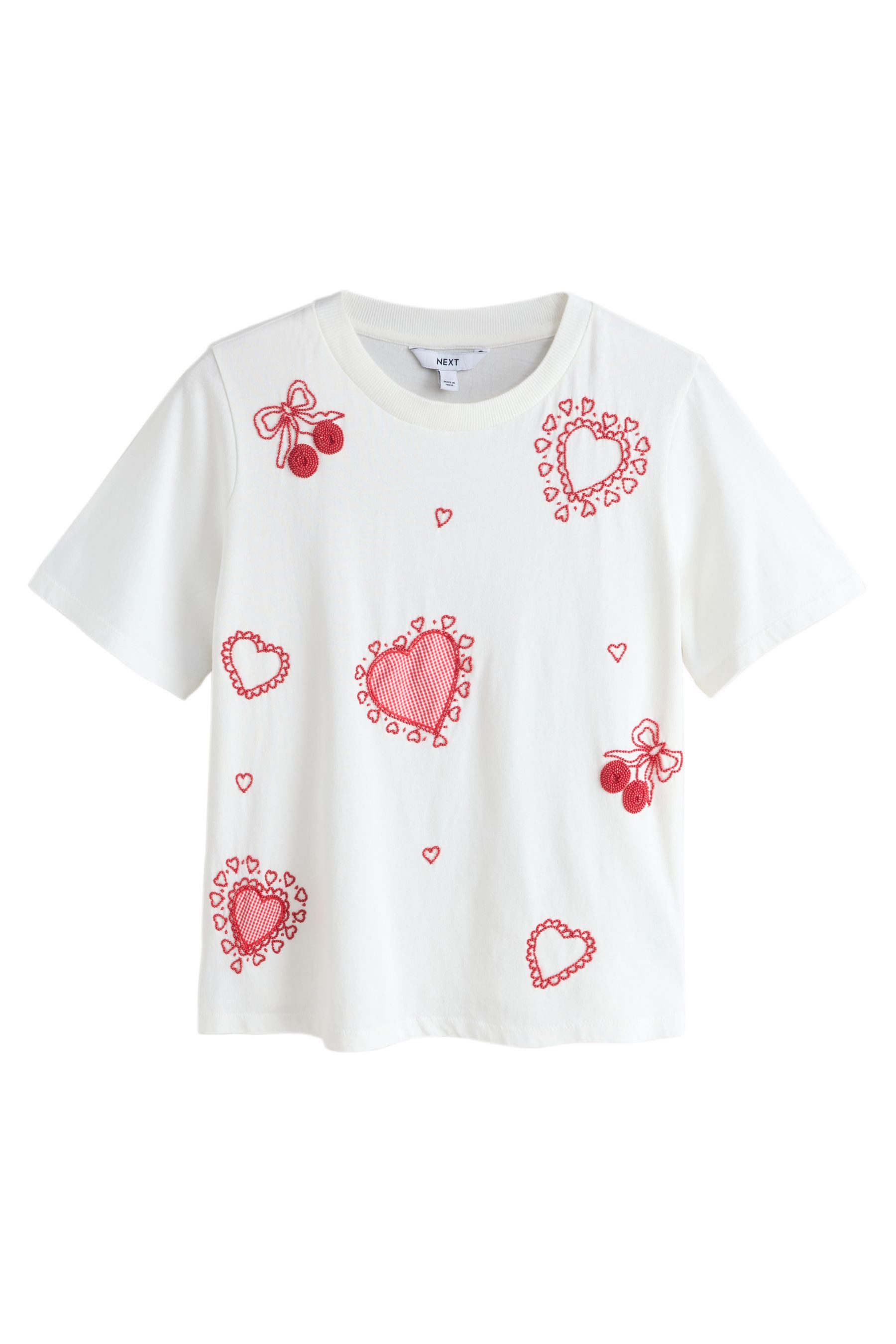 T-Shirt Kurzärmeliges Rundhalsoberteil, Herzverzierung
