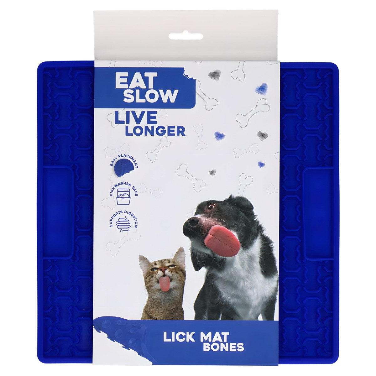 EAT SLOW LIVE LONGER Antischlingnapf Leckmatte mit Knochen blau
