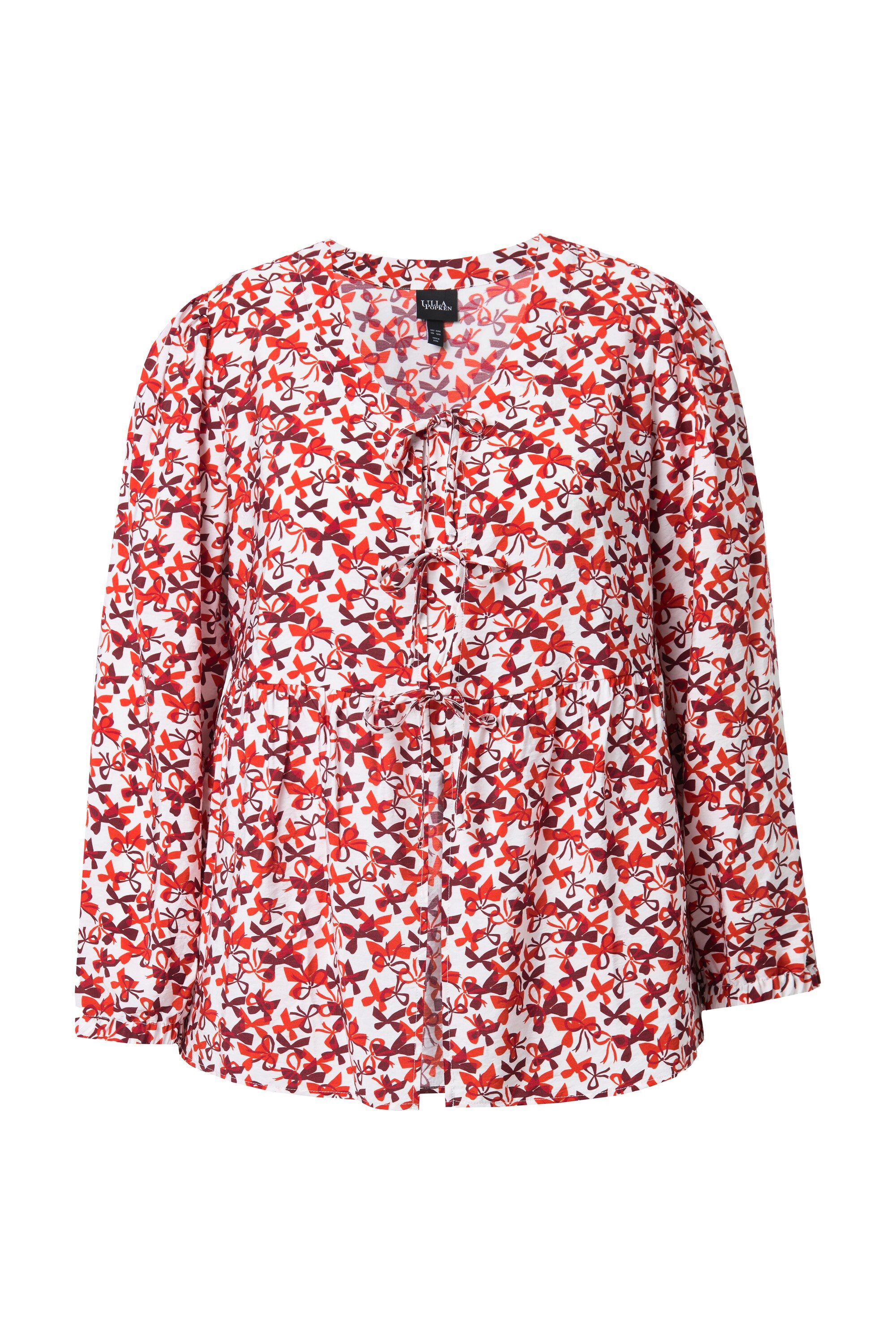 Ulla Popken Satinbluse Bluse Schleifen A-Linie V-Ausschnitt Langarm günstig online kaufen