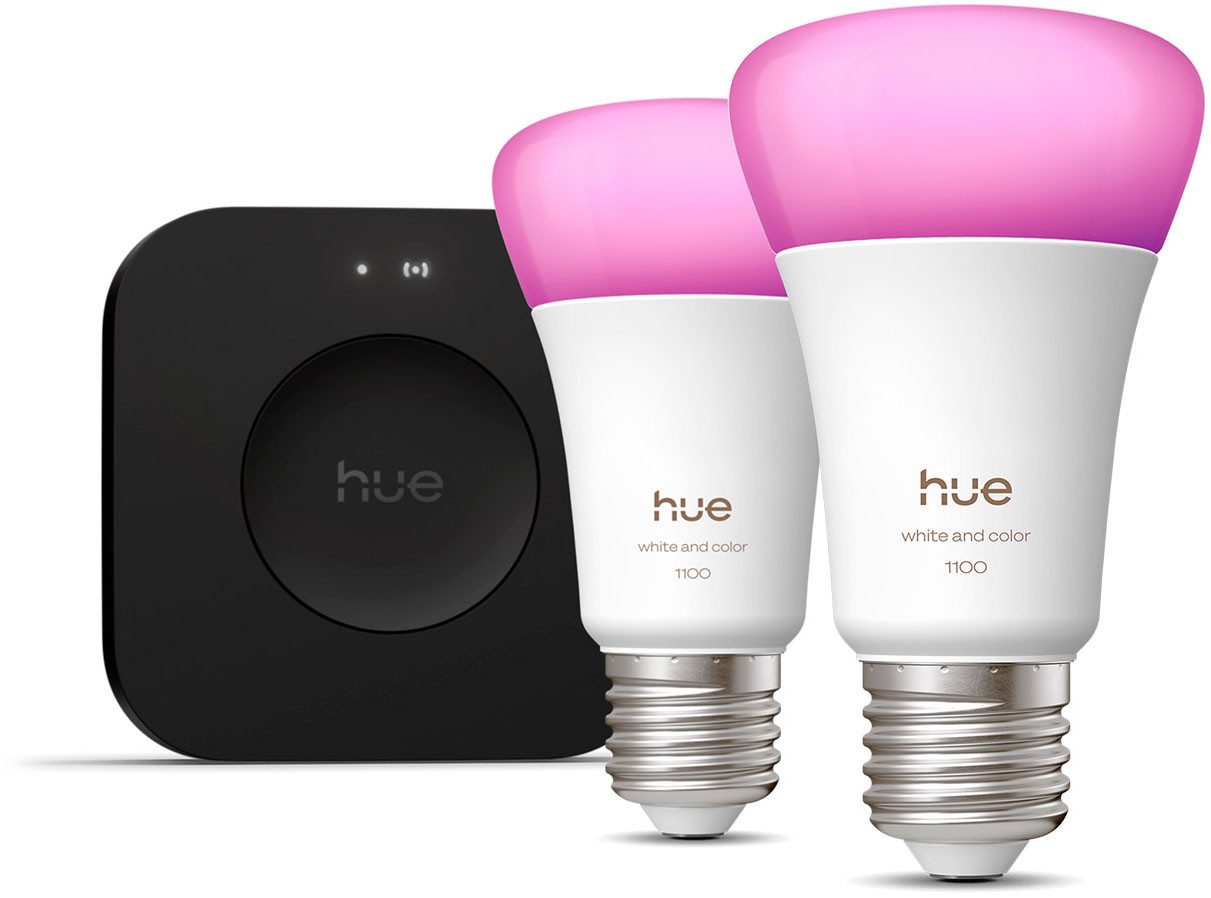 Philips Hue LED-Leuchtmittel Starter Kit Bridge Pro + 2x White and Color Ambiance, E27, 3 St., Farbwechsler, inkl. Bridge