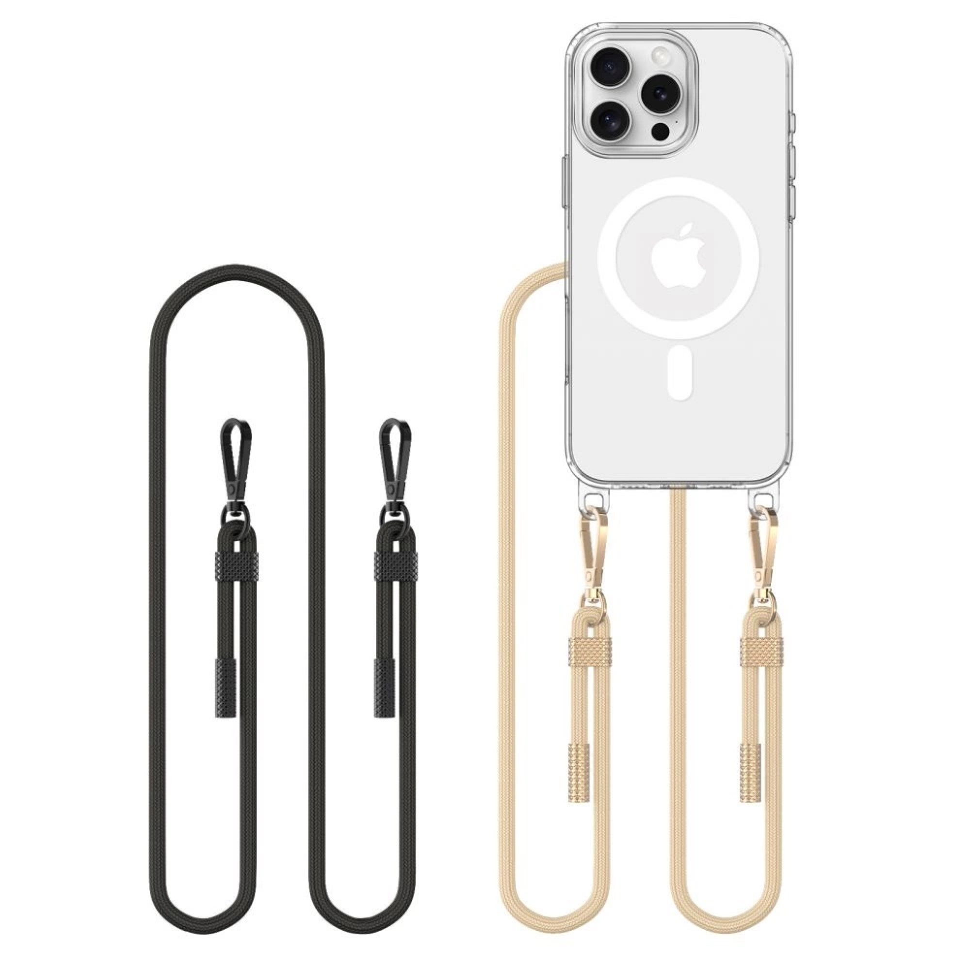 Handyhülle MagSafe Hülle für iPhone 16 Pro Max + 2 Lanyards schwarz/ beige