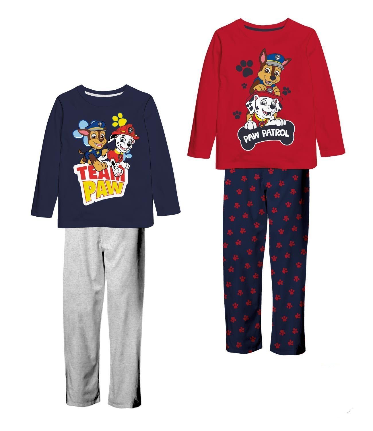 PAW PATROL Pyjama 2x PAW PATROL PYJAMA Set Doppelpack Jungen Schlafanzug  lang rot und blau Gr. 92 98/104 110/116 122/128