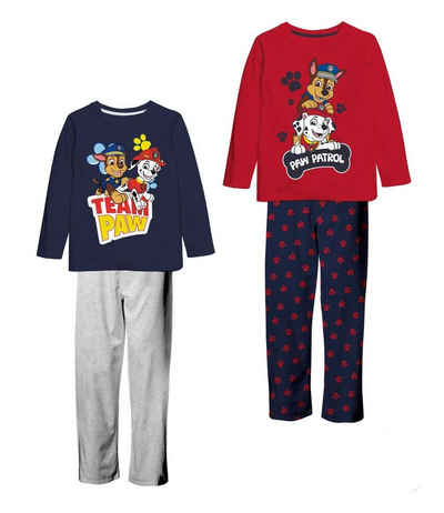 PAW PATROL Pyjama »2x PAW PATROL PYJAMA Set Doppelpack Jungen Schlafanzug lang rot und blau Gr. 92 98/104 110/116 122/128«