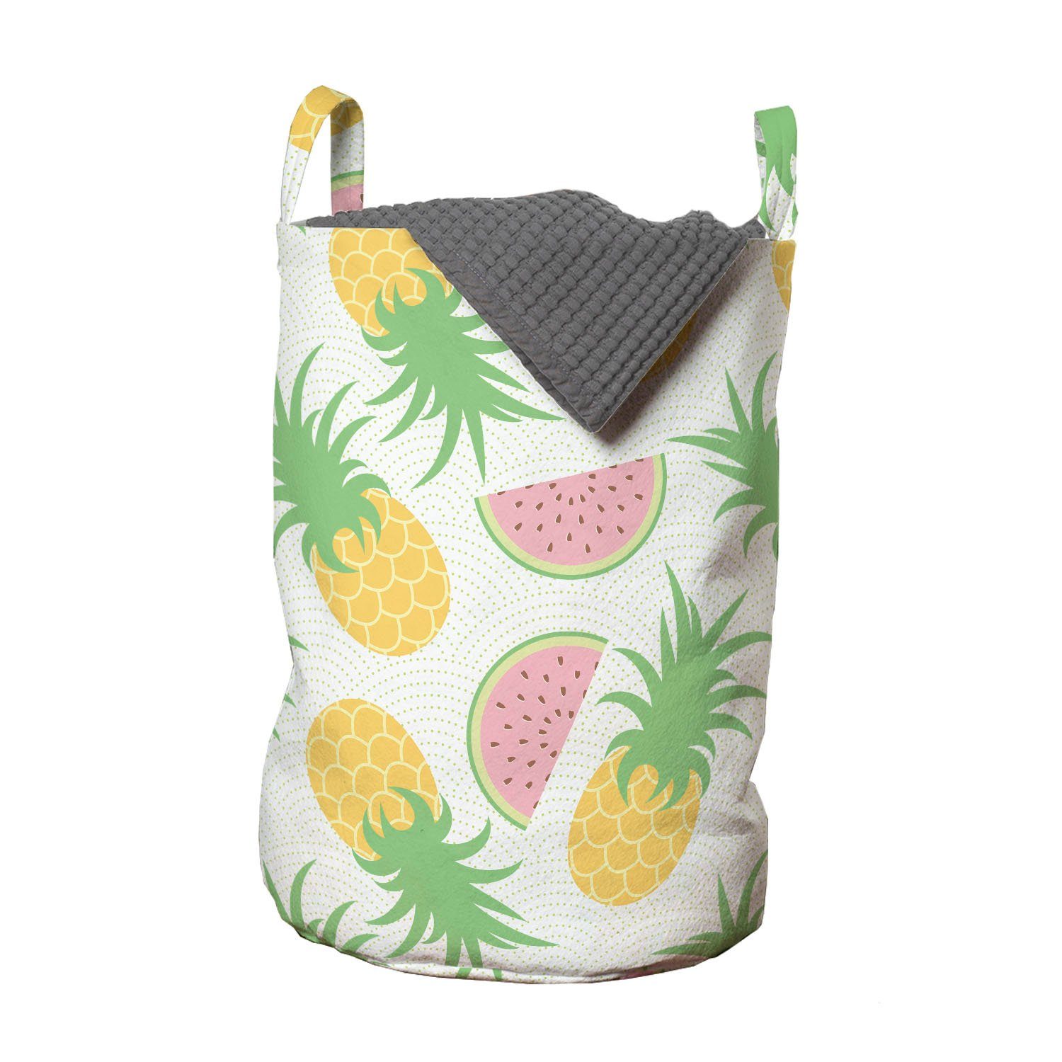 Abakuhaus Wäschesäckchen Wäschekorb mit Griffen Kordelzugverschluss für Waschsalons, Sommer Wassermelone und Punkte