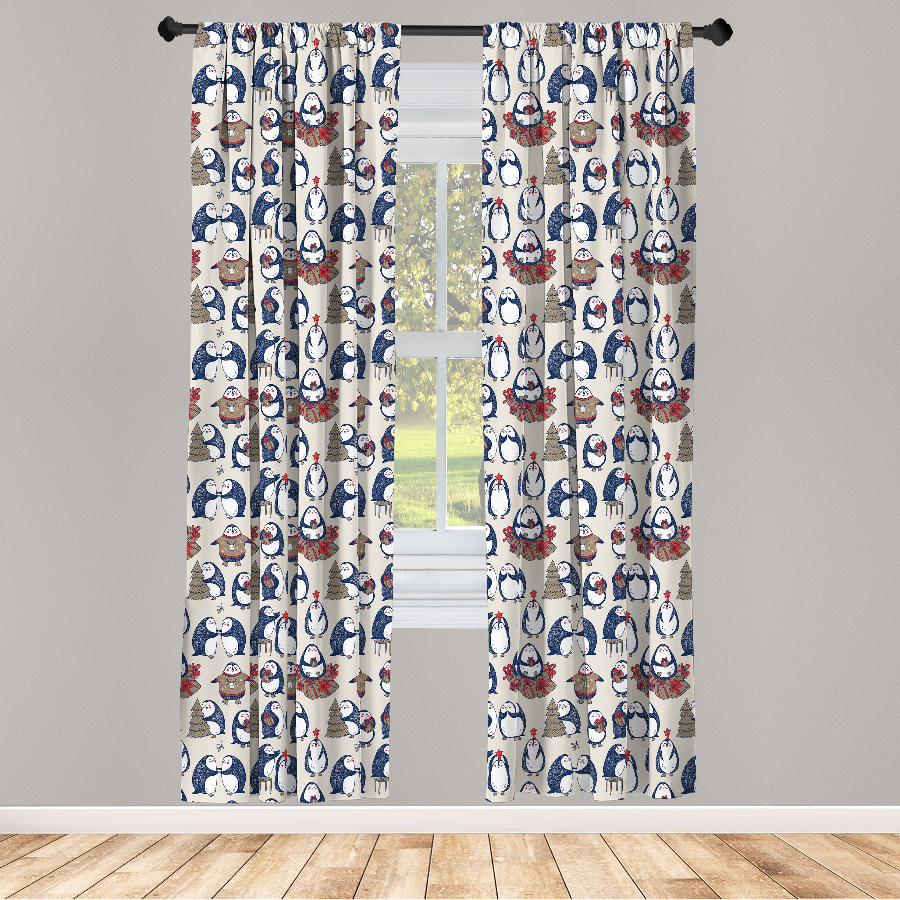 Gardine Vorhang für Wohnzimmer Schlafzimmer Dekor, Abakuhaus, Microfaser, Weihnachten Grunge Penguins Boxes