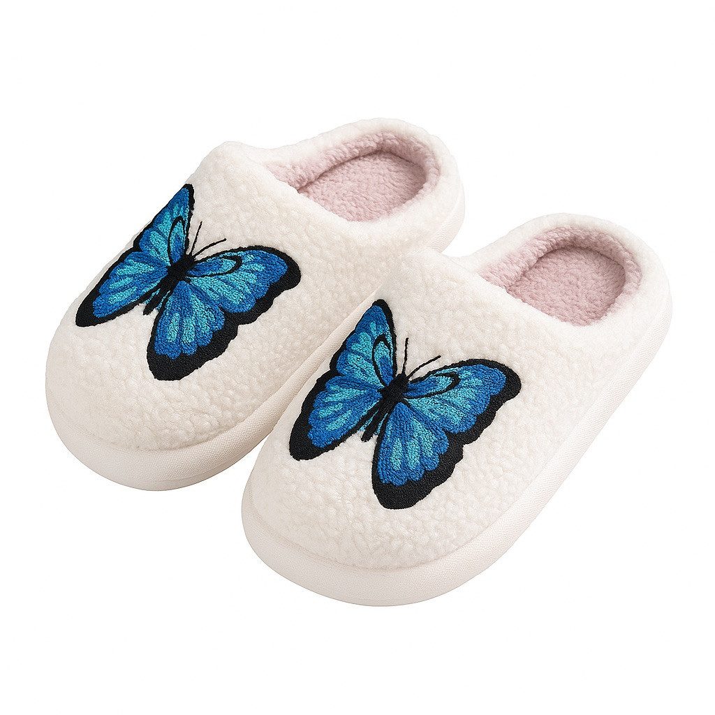 Corimori mit netten Motiven, Gr. 34-44, Antirutsch & bequem Plüsch Hausschuhe (Packung, Geschenk) Schmetterling Pantoffeln für Kinder und Erwachsene, EU Größe 36-37