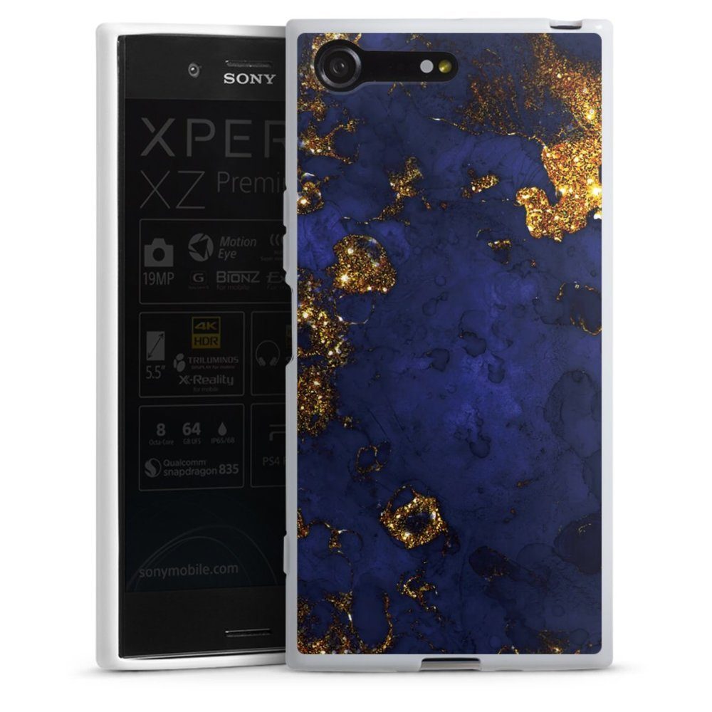 DeinDesign Handyhülle Marmor Gold Utart Blue and Golden Marble Look, Sony Xperia XZ Premium Silikon Hülle Bumper Case Handy Schutzhülle