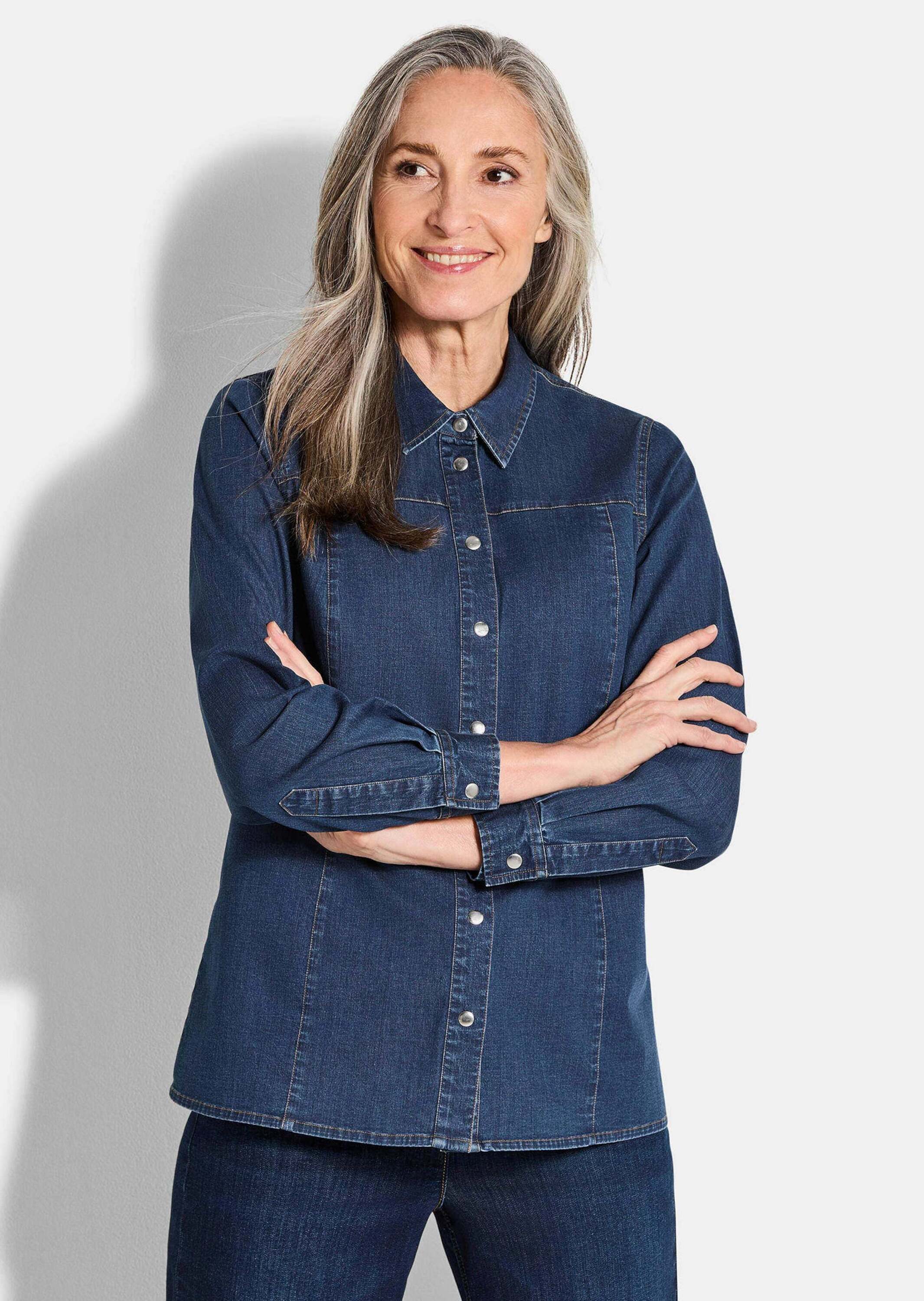GOLDNER Hemdbluse Stilvolle Denim-Bluse mit Druckknöpfen Baumwollshirt mit günstig online kaufen
