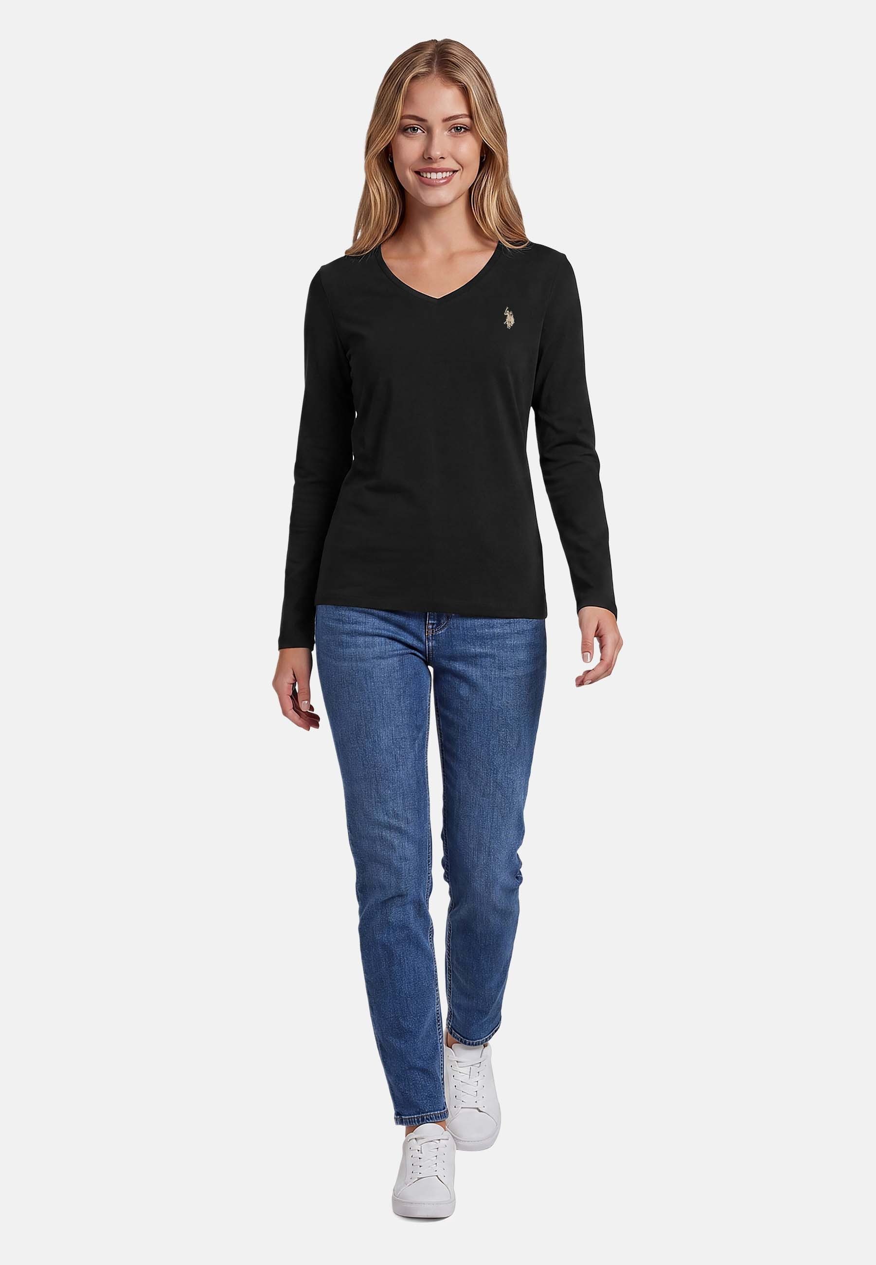 U.S. Polo Assn. Langarmshirt mit V-Ausschnitt und Stickereidetails Elastisches Longsleeve mit normaler Passform – Bild 3 von 5