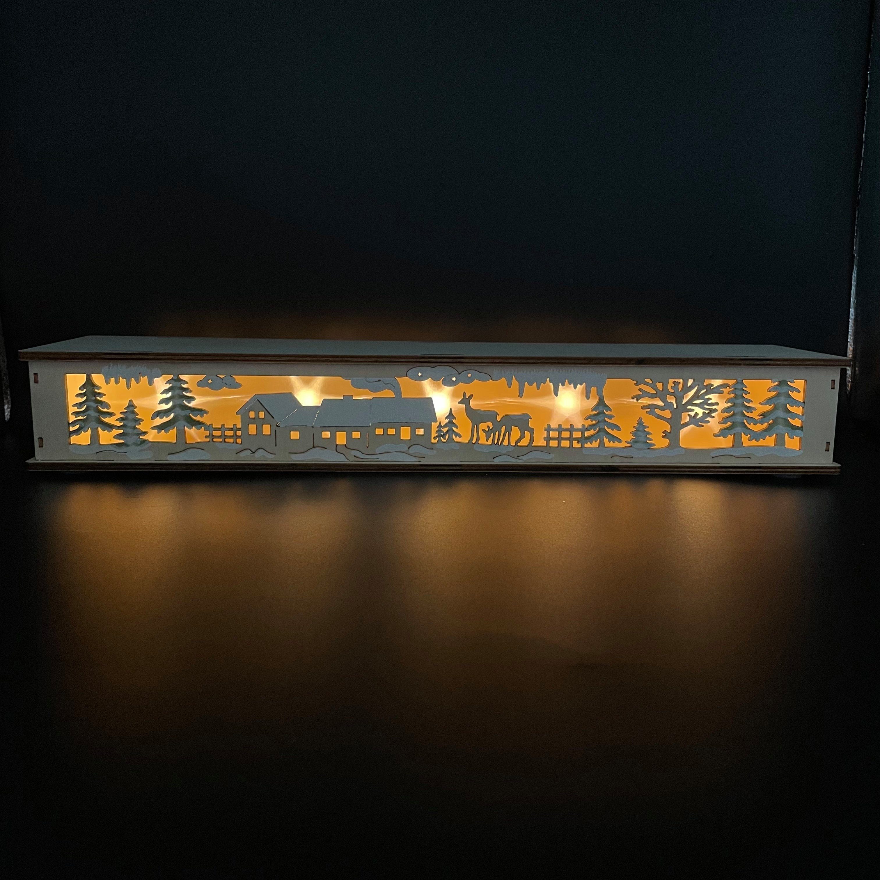 Unterbau Erzgebirge-Art, und Erhöhung mit LED-Beleuchtung Online-Fuchs (BxHxT) Sockel, aus Hologramm Schwibbogen LED 6-Stunden-Timer, cm, 45x11x7 Lichterbogen Holz,