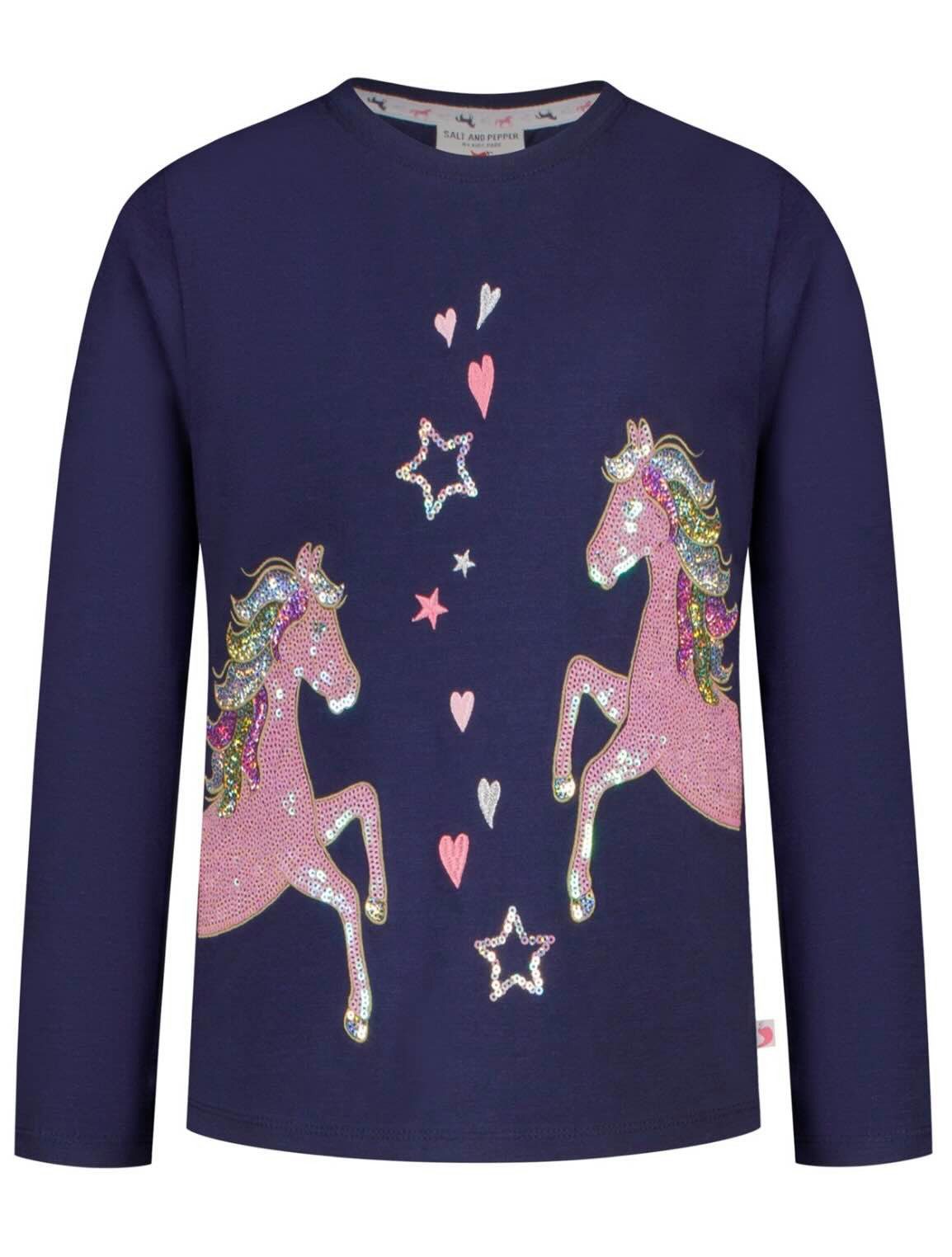 SALT AND PEPPER Langarmshirt Mädchen Langarmshirt mit Pailletten-Einhornmotiv und Herzdetails