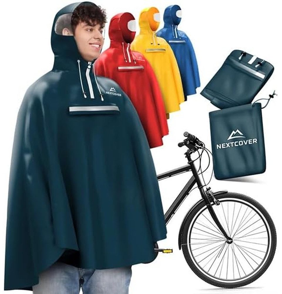 Nextcover Regenponcho Fahrrad für Damen & Herren - mit [AquaShield 2.0] Technologie (Regenponcho Wandern, Fahrrad-Regencape, Angel Poncho) Regencape für Damen und Herren