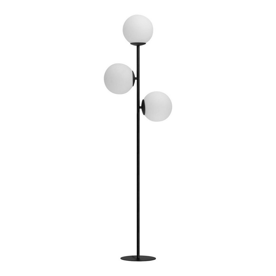 Licht-Erlebnisse Stehlampe PROSKO, ohne Leuchtmittel, 3-flammig E27 165 cm  Schwarz Weiß Glas Metall Modern Wohnzimmer