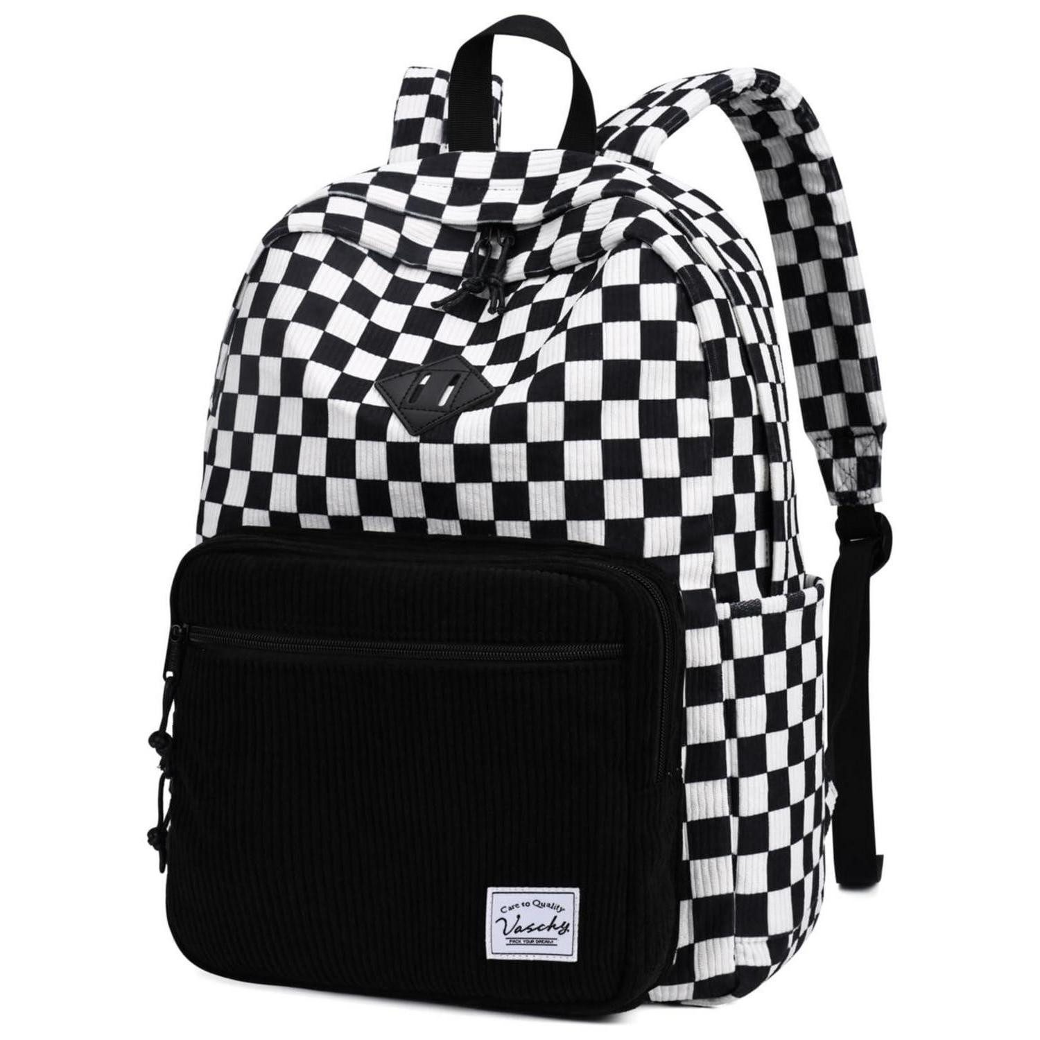 LuxusKollektion Schulrucksack Cord Rucksack Damen Karomuster Schwarz/Weiß