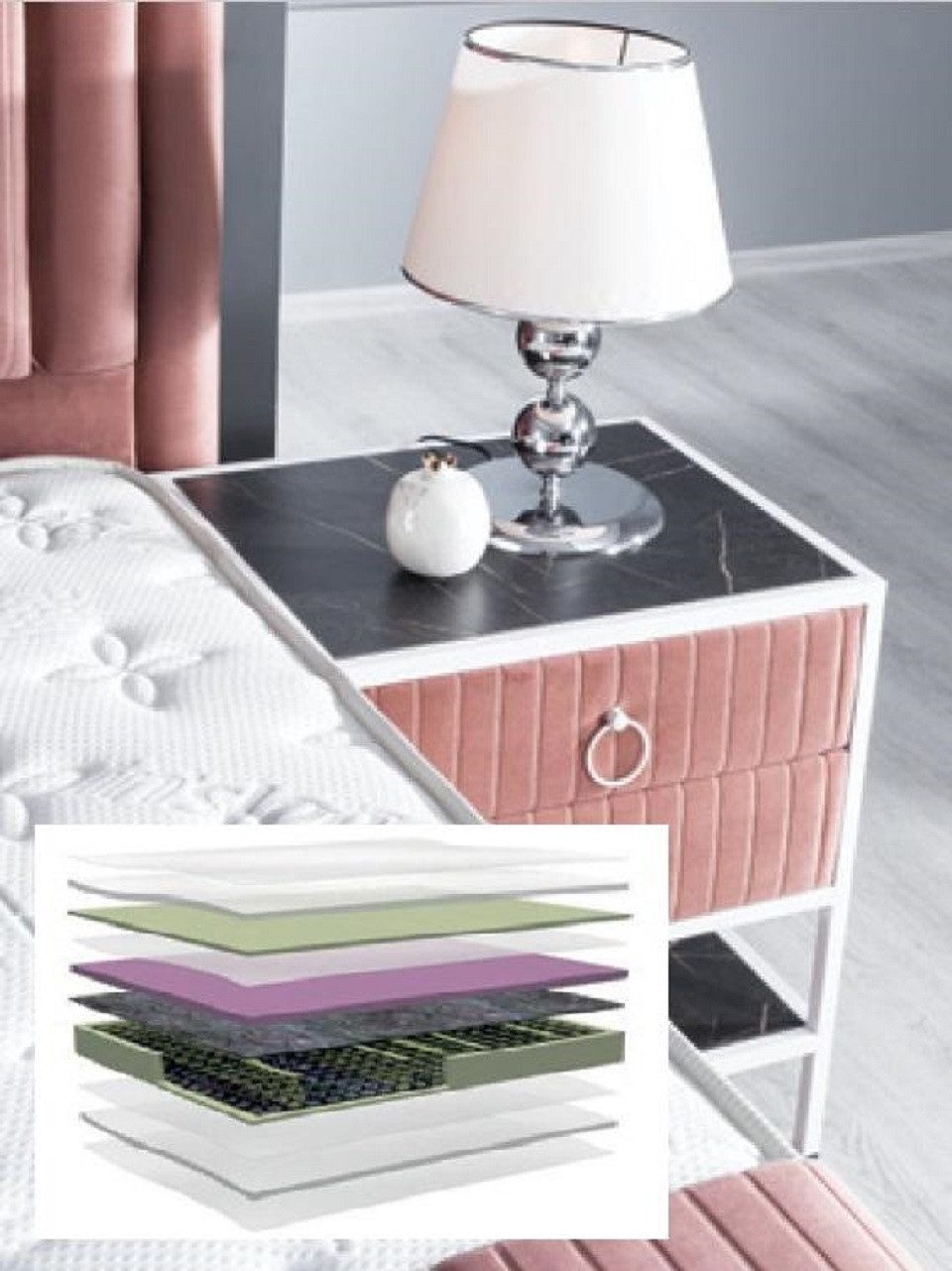 Xlmoebel Nachttisch Rosa Nachttisch mit elegantem Design und praktischem Stauraum (Nachttisch, 1-St., Nachttisch), Hergestellt in Europa