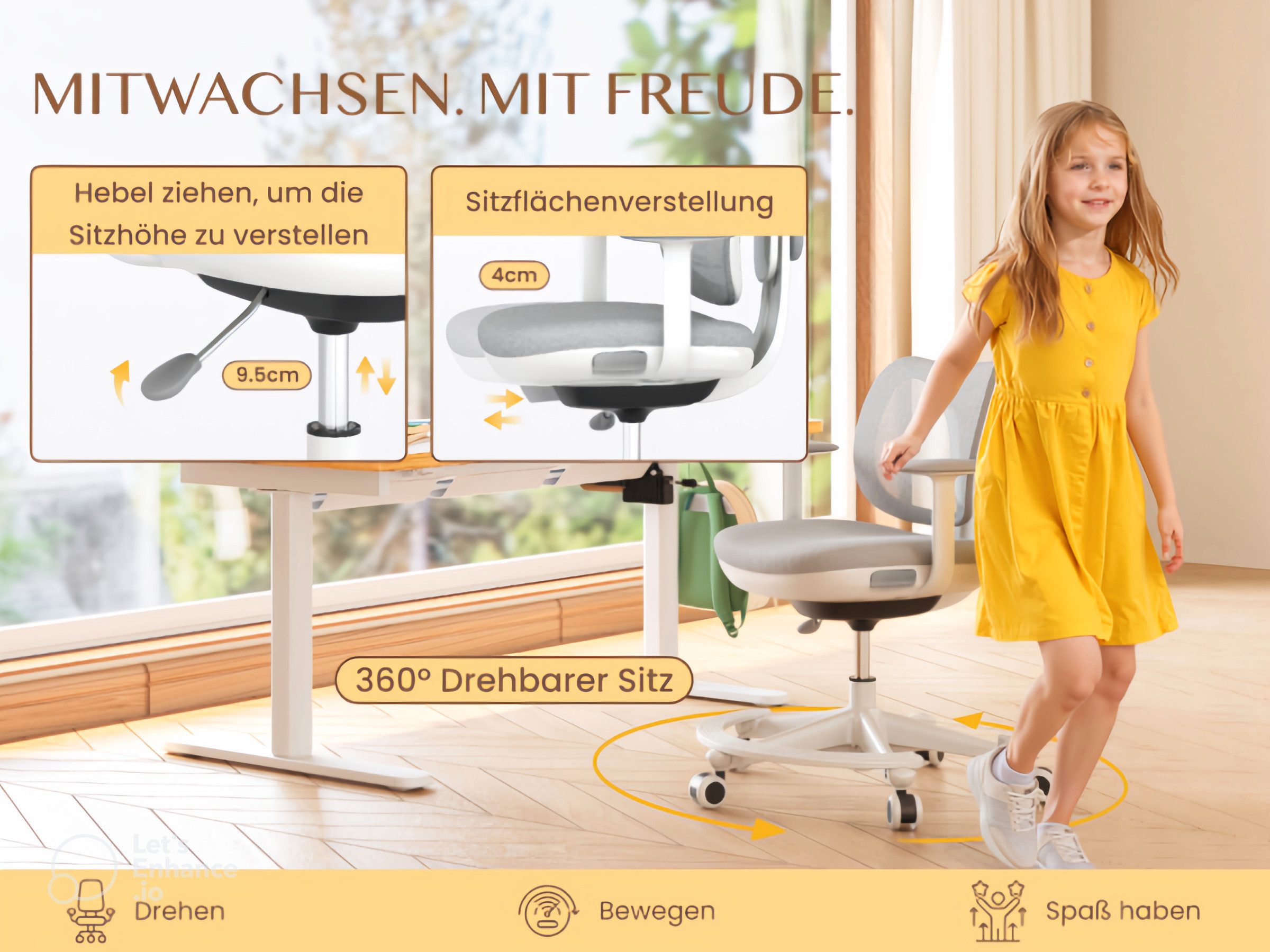 FLEXISPOT Schreibtisch Kinderschreibtisch Höhenverstellbar (mit neigbarer Tischplatte, mit LED-Höhenanzeige & 3 Speicherplätzen, MIT Haken, 16mm Abgerundete Tis – Bild 5 von 5