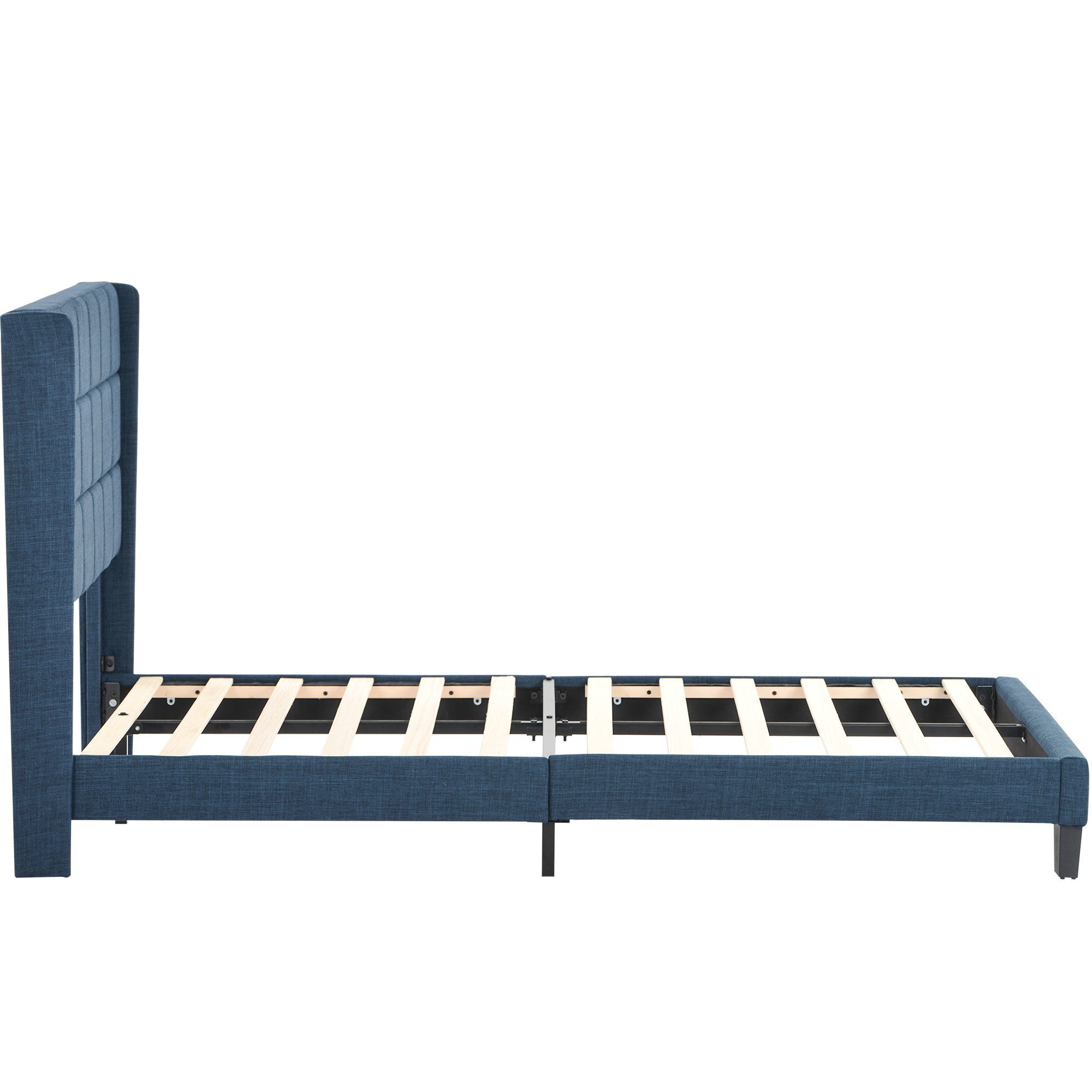 Polsterbett (Doppelbett), Holzbett 140x200cm, Lattenrost aus Holz, Gepolstertes Kopfteil, Leinen