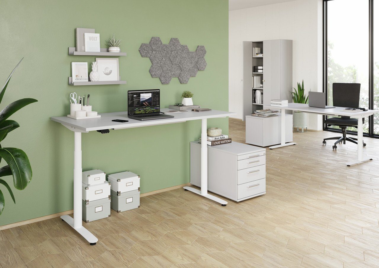 Schreibtisch Weiß Schreibtisch, PROREGAL®  BxT H 63-127cm  Ahorn, Silber 120x80cm, Gestell,