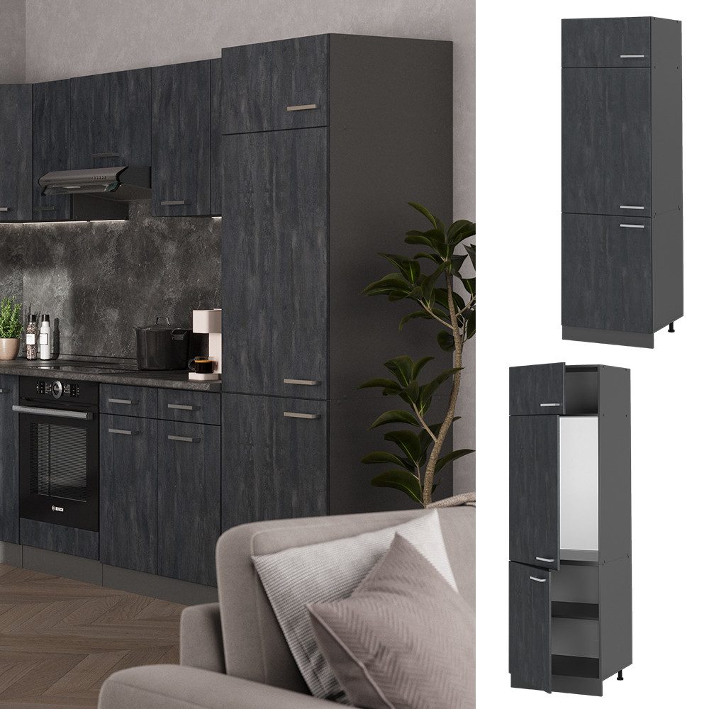 Vicco Kühlumbauschrank R-Line, Schwarz Beton/Anthrazit, 60 günstig online kaufen