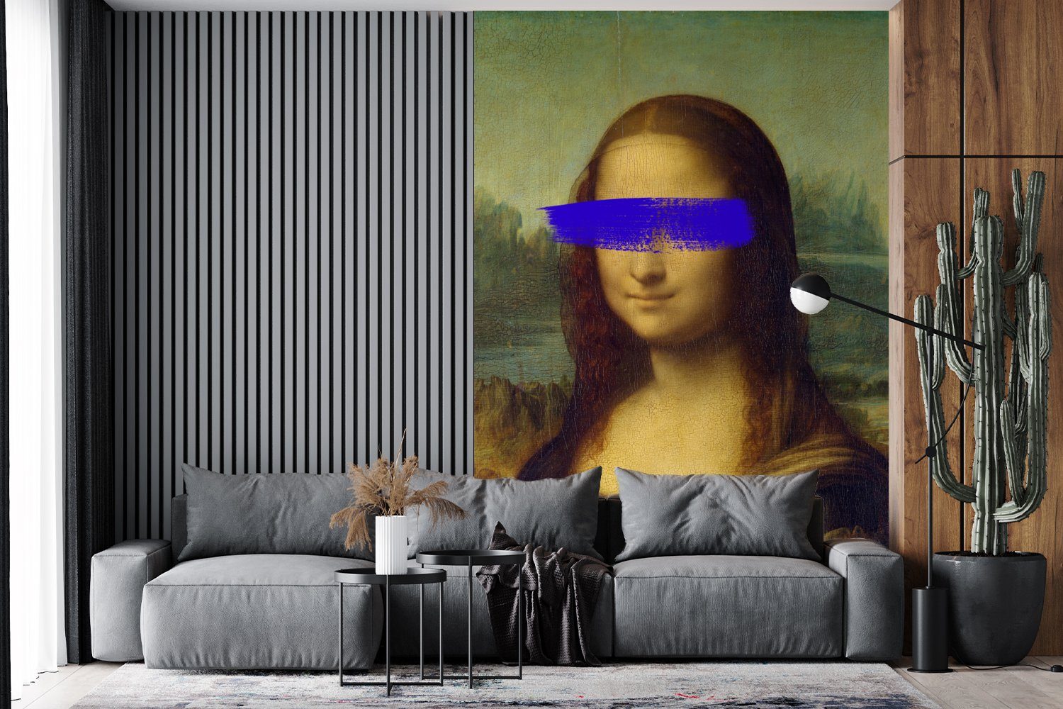 Alte Wohnzimmer, - MuchoWow Mona bedruckt, Vinyl da Leonardo Lisa Matt, für Montagefertig Tapete - Meister, Blau Vinci (3 St), - Fototapete Wandtapete