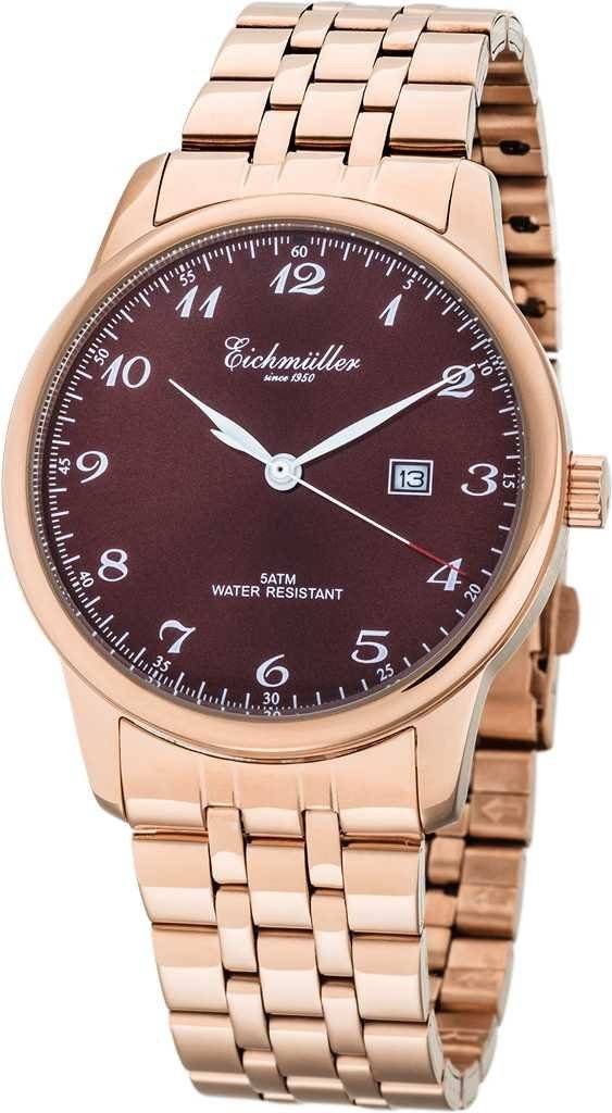 Eichmüller Quarzuhr Herrenuhr RE1071 Edelstahl rose-braun Metallband 42 mm