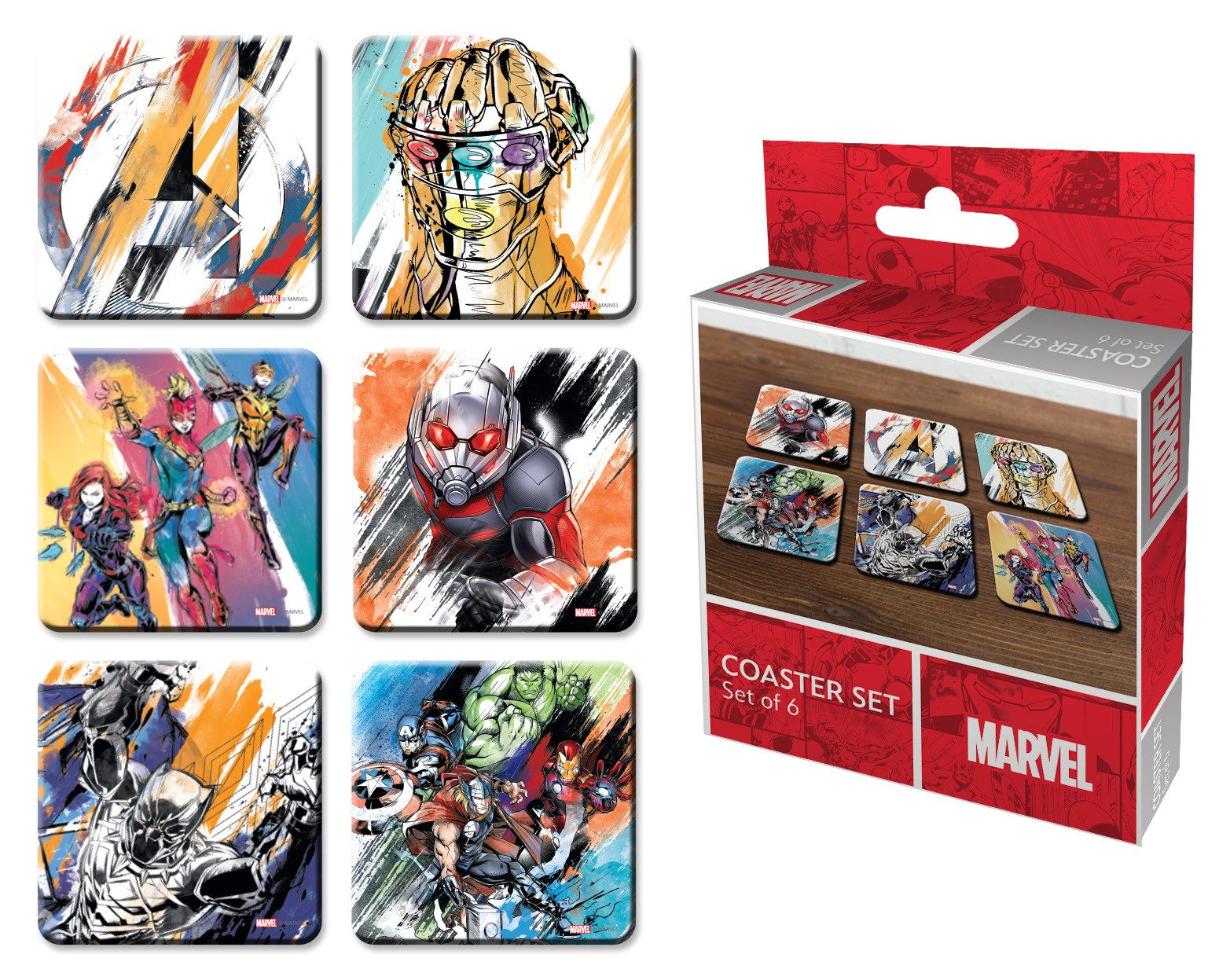 MARVEL Getränkeuntersetzer Avengers - Untersetzer - 6er Set (NEU & OVP), 6-tlg.