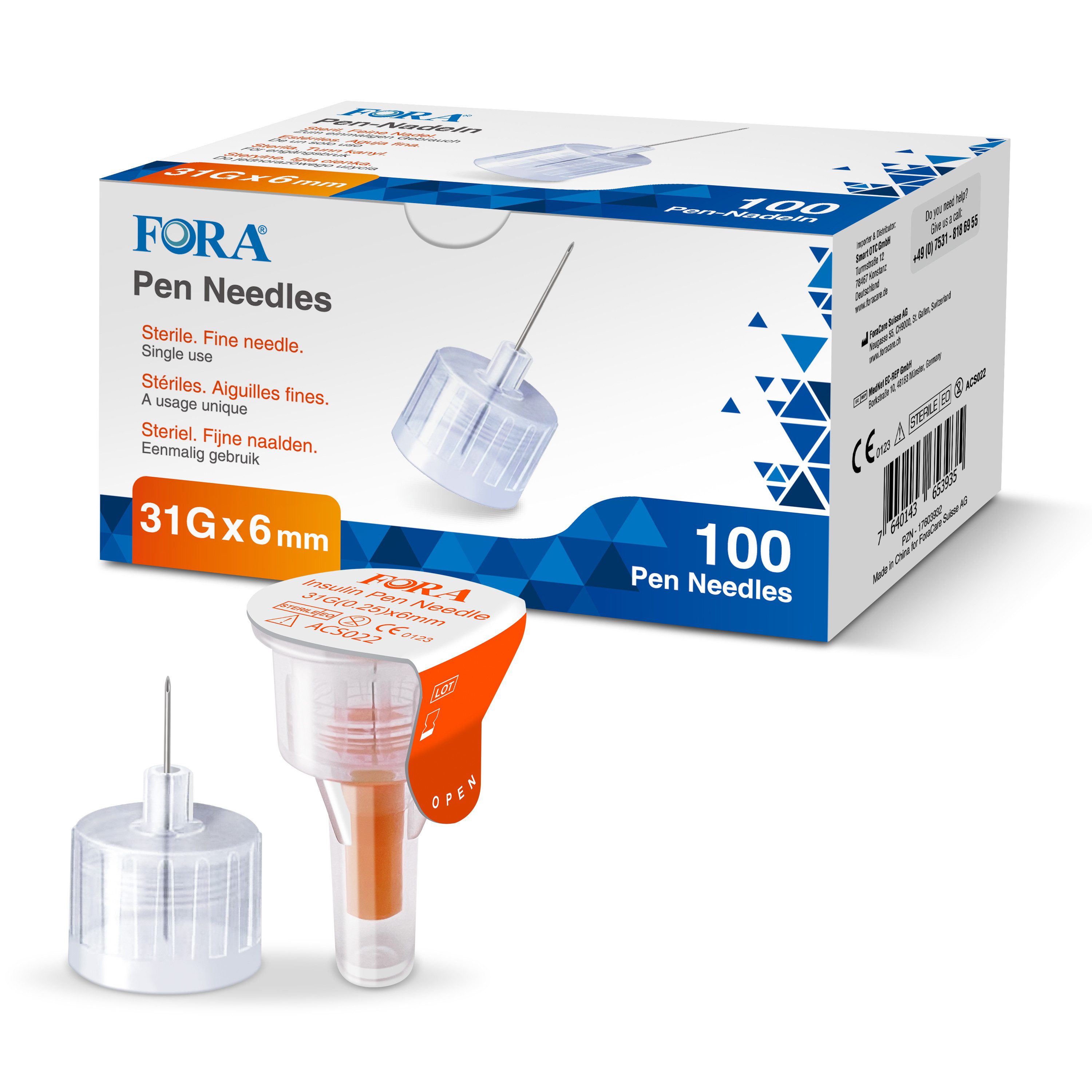 FORA Lanzetten Insulin pen nadeln 6 mm
