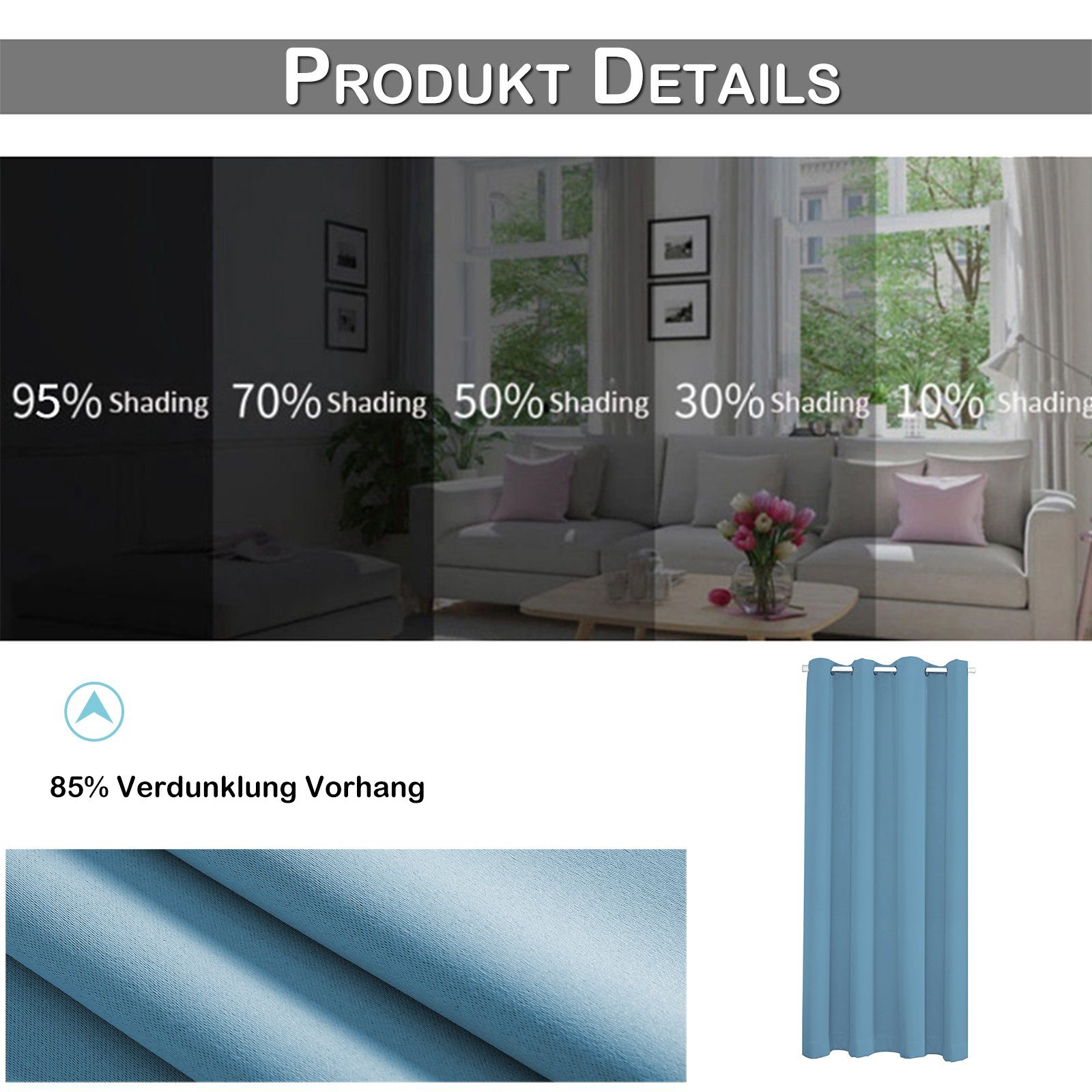 BTTO V&G Türvorhang Thermo Gardinen Vorhang Blickdicht ösen 6 Farben, 3 Größen, Verdunkelungsvorhang 132x203cm/132x244cmThermovorhang – Bild 3 von 5