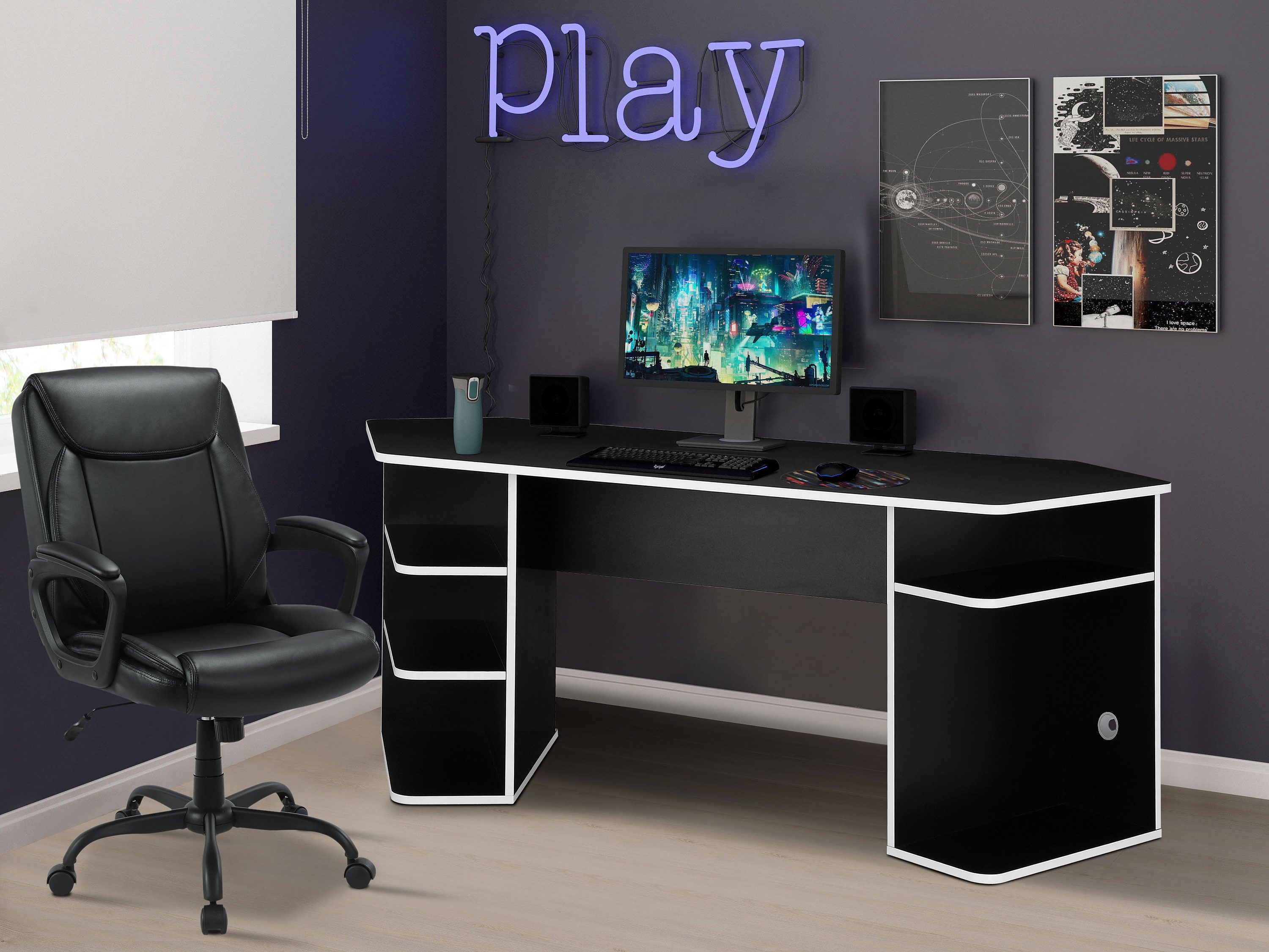 INOSIGN Gamingtisch Game, Computertisch, Eckschreibtisch, Towerfach, Kabeld günstig online kaufen