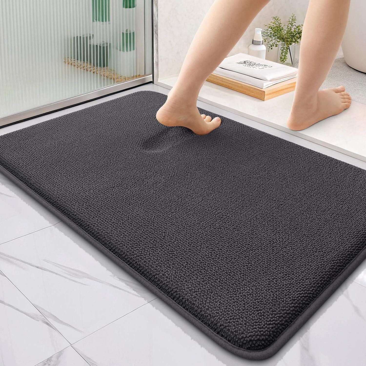 LuxusKollektion Schaum-Badematte Badezimmerteppich Memoryschaum 60x90 Dunkelgrau, Höhe 15 mm, rutschhemmend beschichtet, Memory Schaum, Textil, rechteckig