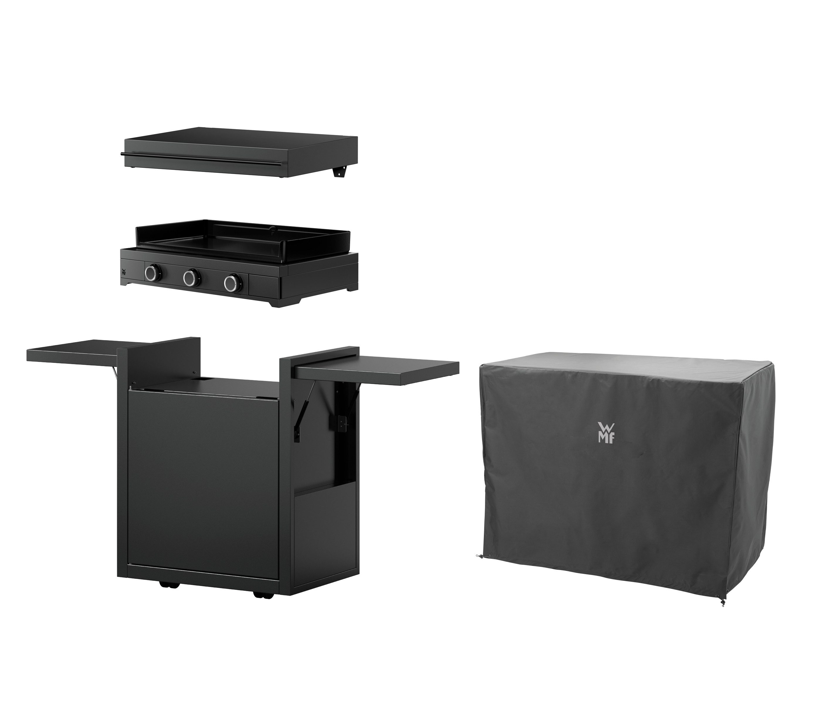 WMF Gasgrill Plancha Set 60G, 6300 W, 75 x 99.5 x 63 cm, mit Plancha Grill Gas / Planchadeckel / Planchawagen / Abdeckhaube