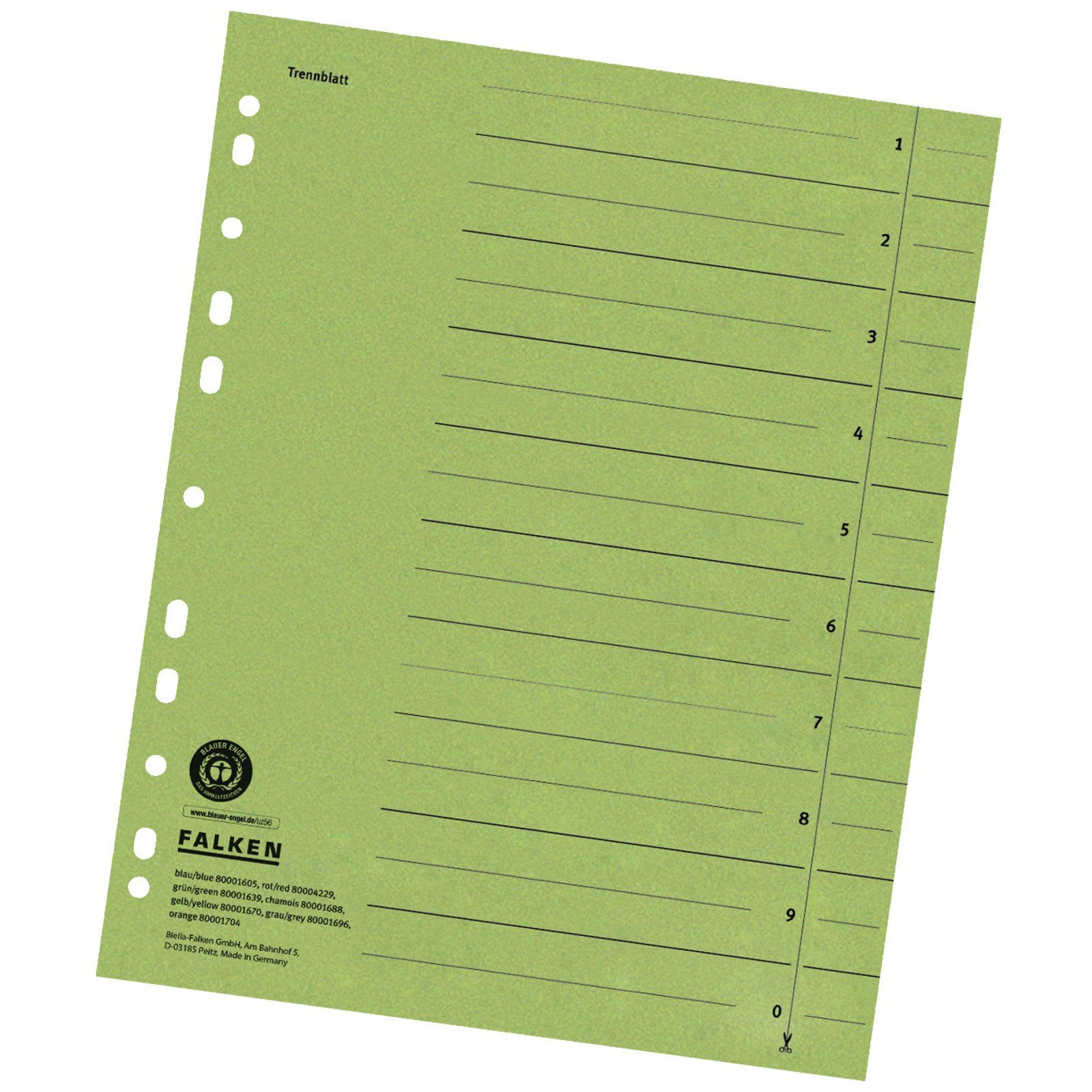 Falken Aktenordner, Trennblätter Register DIN A4 Karton liniert 24 x 29,7 230g/m² Grün