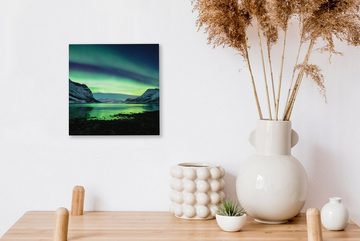 OneMillionCanvasses® Leinwandbild Nordlicht - Norwegen - Eis - Gelb - Berg - Wasser - Schnee, (1 St), Leinwand Bilder für Wohnzimmer Schlafzimmer
