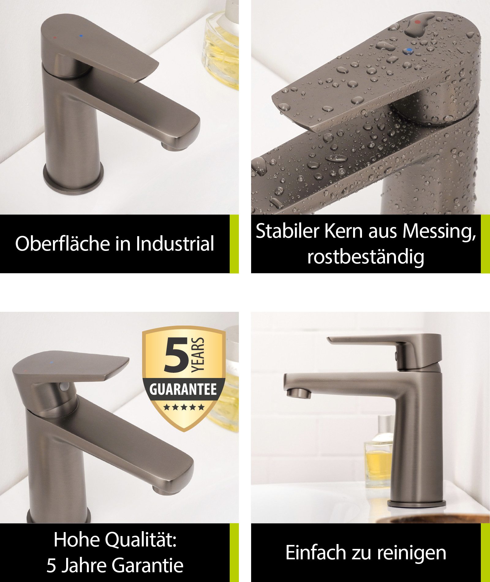 aquaSu Waschtischarmatur Morti Industrial, Pop-Up-Ventil, Kaltwassermittelstellung, Messing