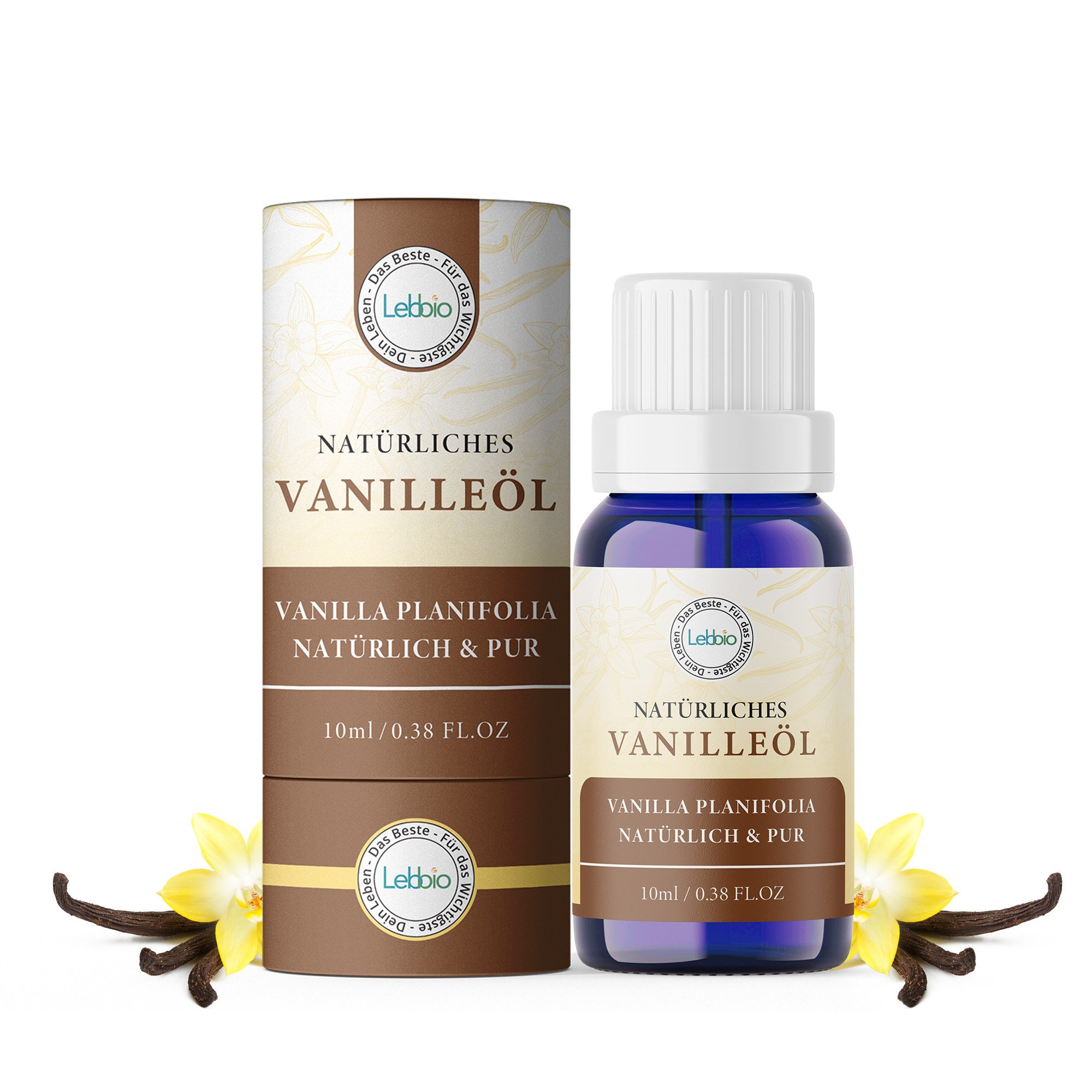 Lebbio Körperöl Vanilleöl – 100% Pur und natürlich, 50 ml Inhalt, Fördert gute Laune, wirkt stressreduzierend