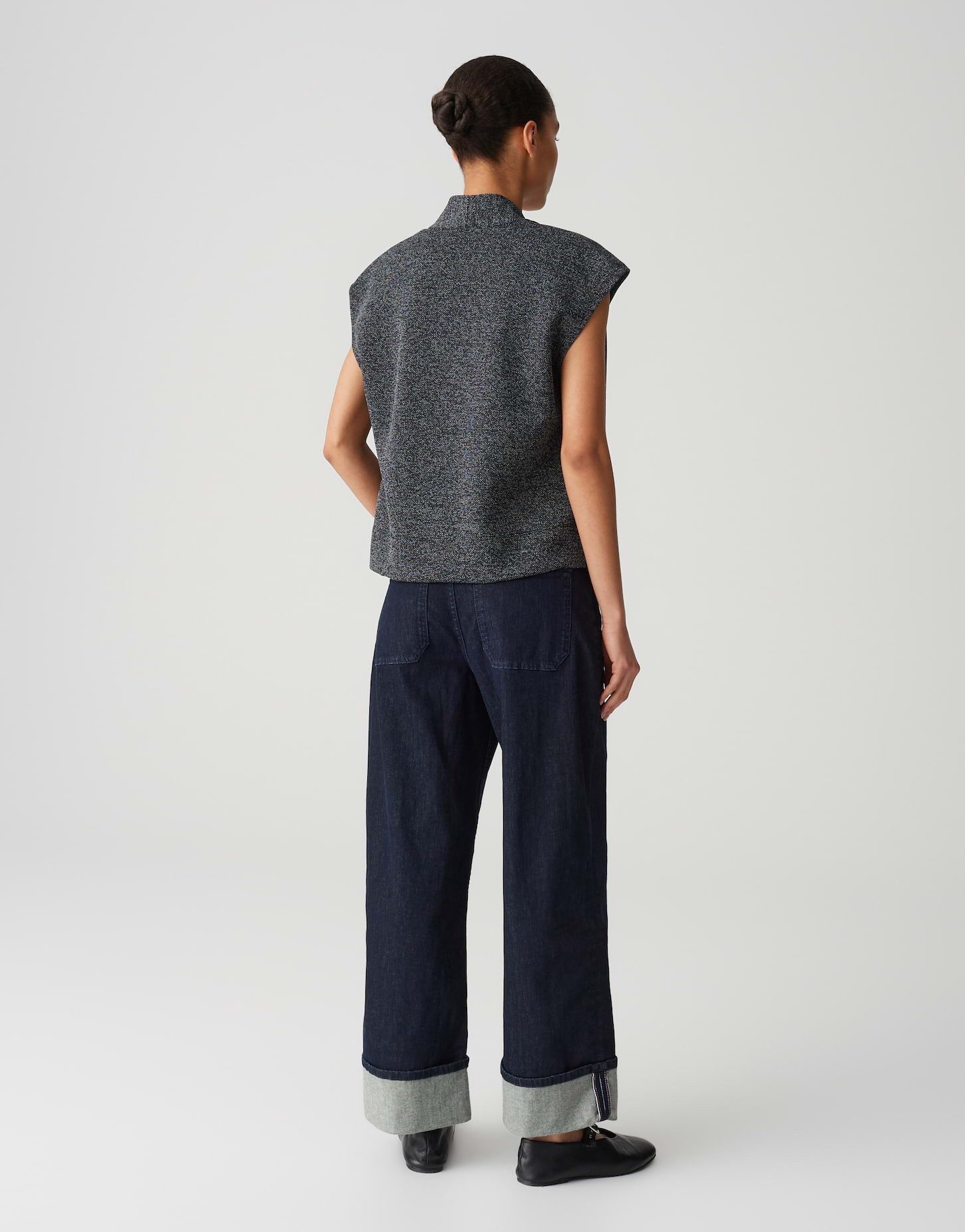 OPUS Sweatshirt GAPLA in Tweed Optik leicht elastischer Stoff, Schlitze in den Seiten, Salz-Pfeffer-Optik