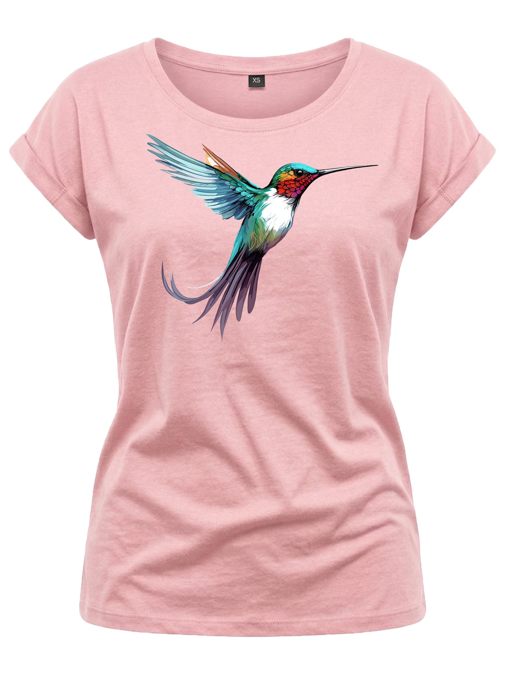 Print-Shirt Damen Kolibri Motiv Sommer Top Druck Vogel Kurzarmshirt Tunika