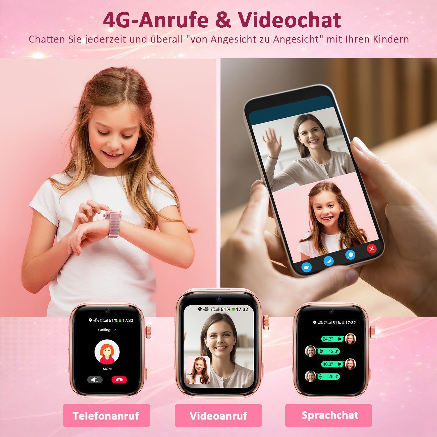 SWGOTA 4G Kinder Smartwatch mit Telefonfunktion und GPS, SOS,Zwei-Wege-Anrufe Smartwatch, Kindersmartwatch mit WLAN, Bildkompetenz für 4–12 Jungen und Mädchen – Bild 2 von 5