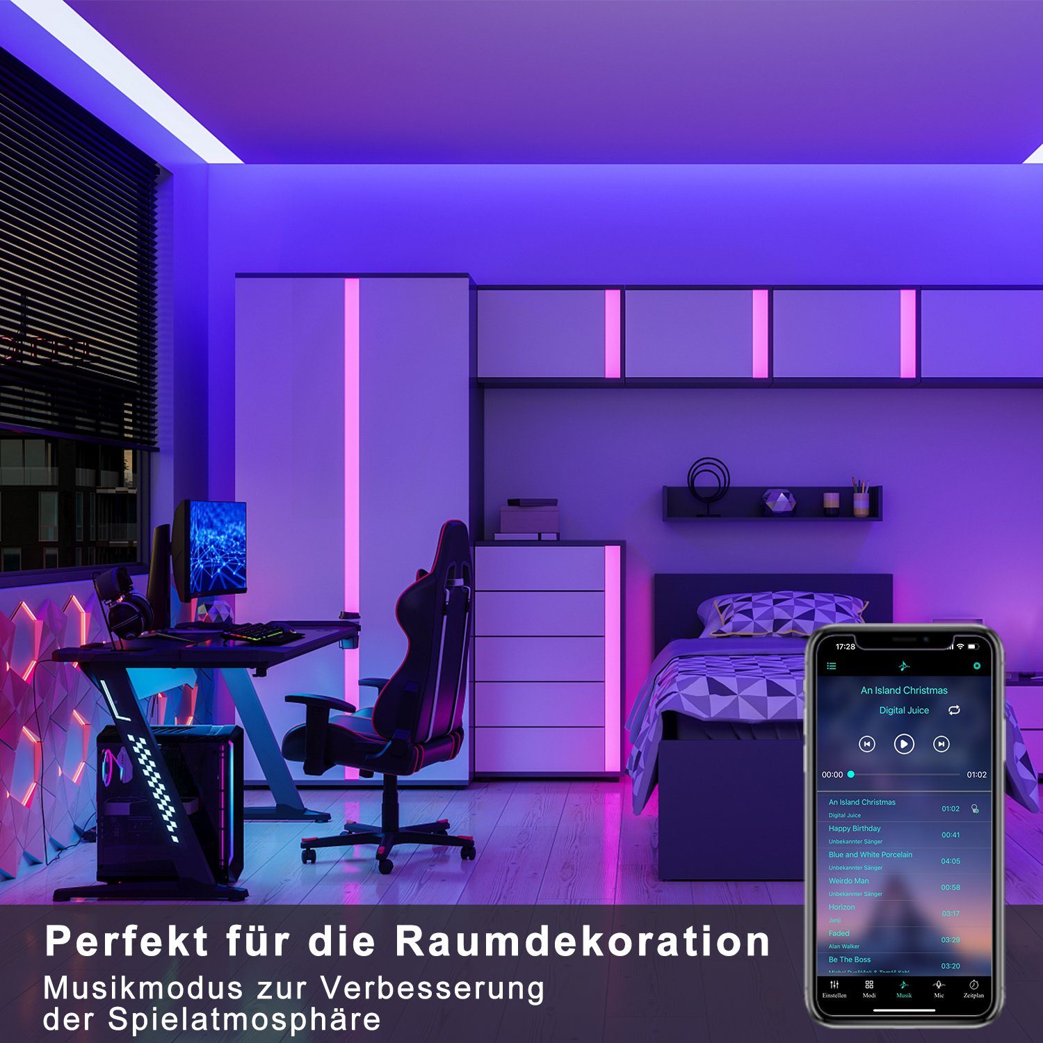 App, und Fernbedienung 10m Timer-Funktion Stripe Bänder RGB Dimmbarmit LED Nettlife Musikfunktion, Selbstklebend