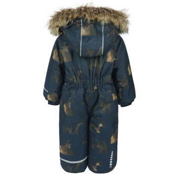 Minymo Schneeoverall Minymo Snow Suit Total Eclipse Baby Schneeanzug Winteroverall mit Bären Print dunkelblau,Kapuze und Kunstfellbesatz abnehmbar,innen mit kuscheligem Fleece,Reißverschluss an beiden Seiten zum einfachen Einstieg,wasserfest und atmungsaktiv 10.000mm Wassersäule