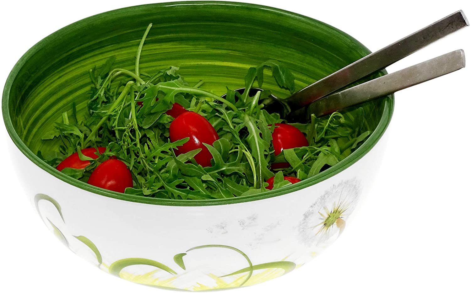 Lashuma Salatschüssel Pusteblume, Keramik, (1-tlg), Runde Deko Schüssel handgemacht 22 cm Ø