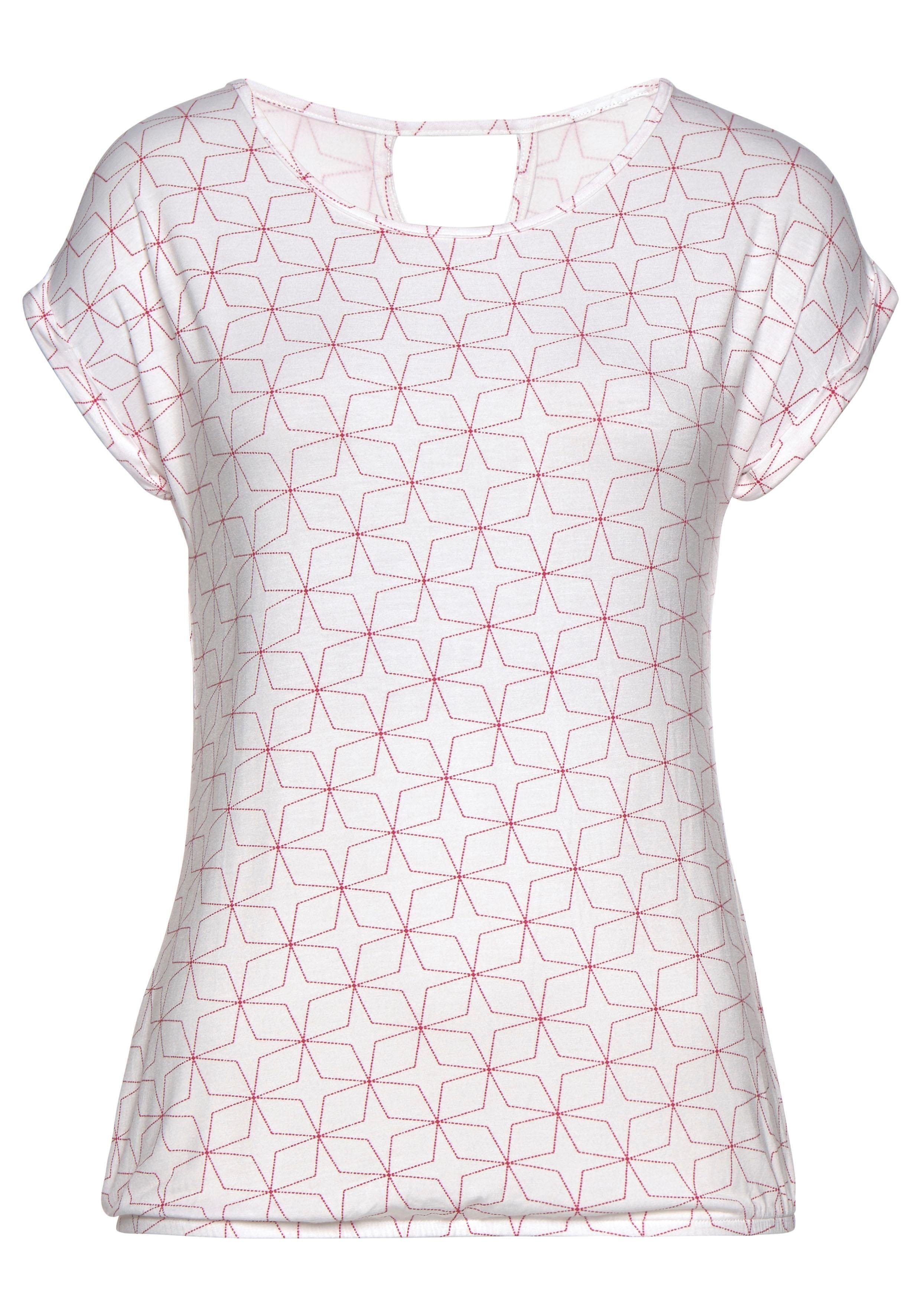weiß mit pink, T-Shirt im Nacken Cut-Out kleinem (2er-Pack) LASCANA