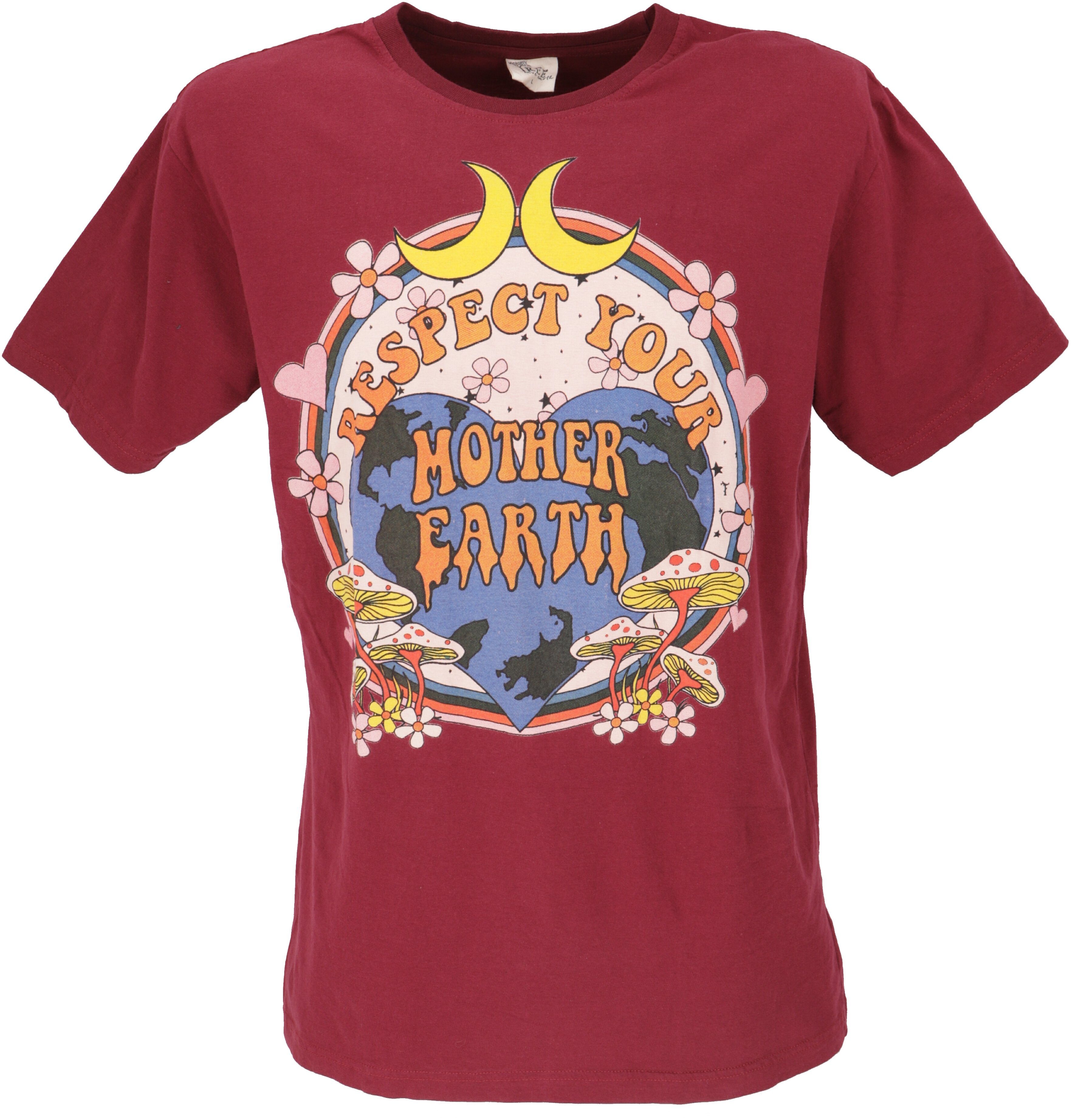 Guru-Shop T-Shirt Retro T-Shirt, Tree save earth T-Shirt - Mother.. Retro Mother earth/weinrot
