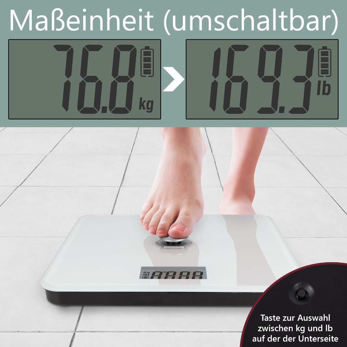 ProfiCare Personenwaage PC-PW 3112, Personenwaage ohne Batterie, von 5g – 180 kg – Bild 5 von 5