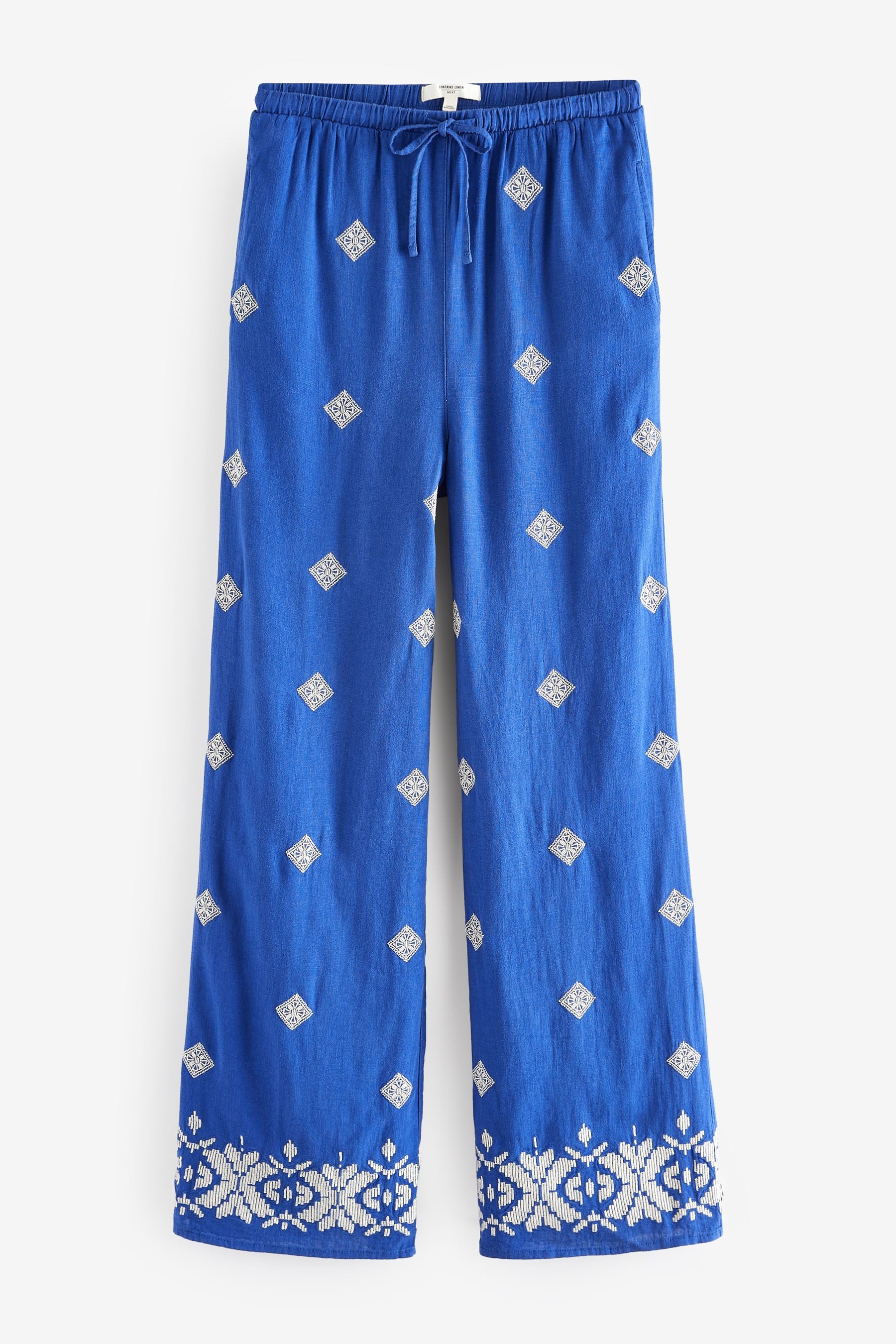 Stoffhose Bestickte Hose mit weitem Bein und Leinen, Petite